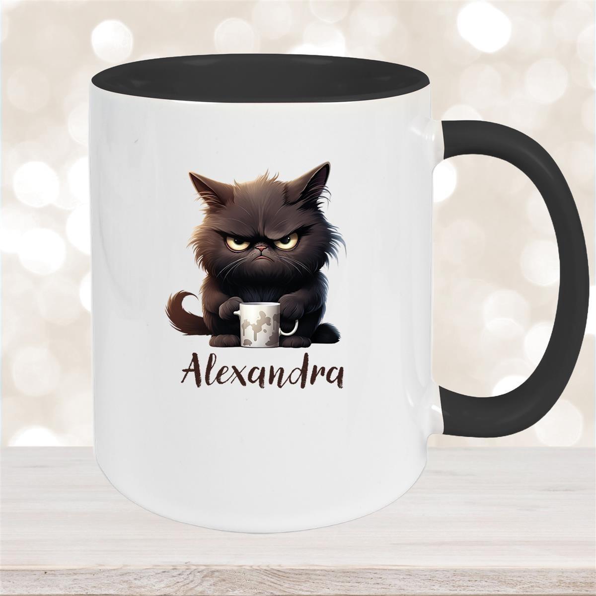 Tasse Katze Grumpy 1 Wunschname Keramik Kinderbecher personalisiert versch. Farben