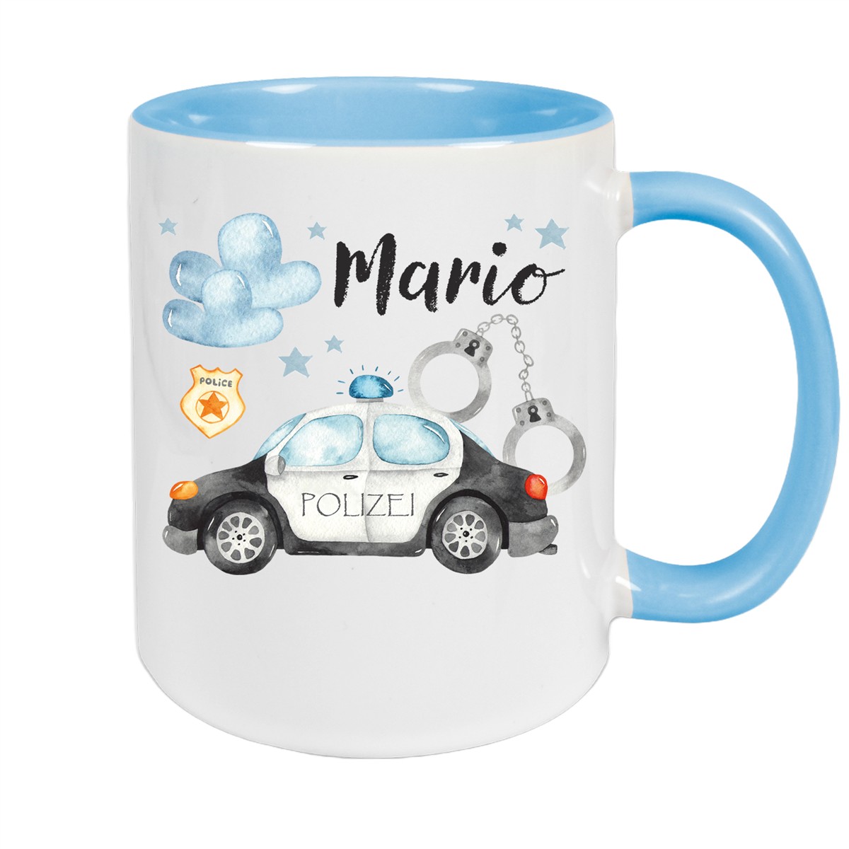 Tasse Polizei #1 Wunschname Keramik Kinderbecher personalisiert Keramik Hellblau
