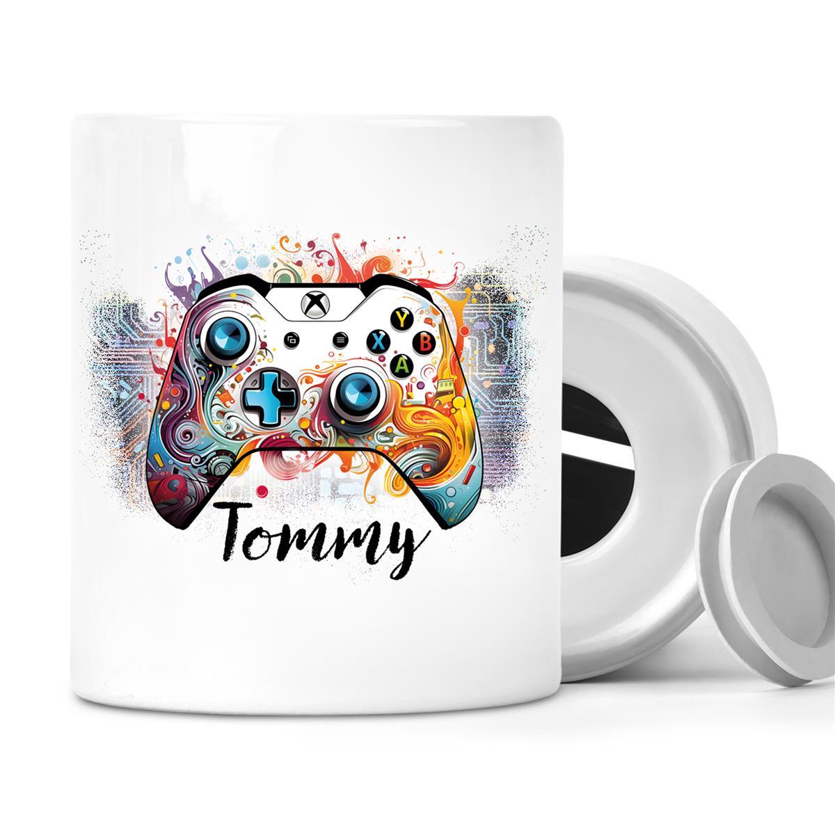 Spardose mit Wunschname Gamer 2, Controller, Gamer Fund, Personalisiert