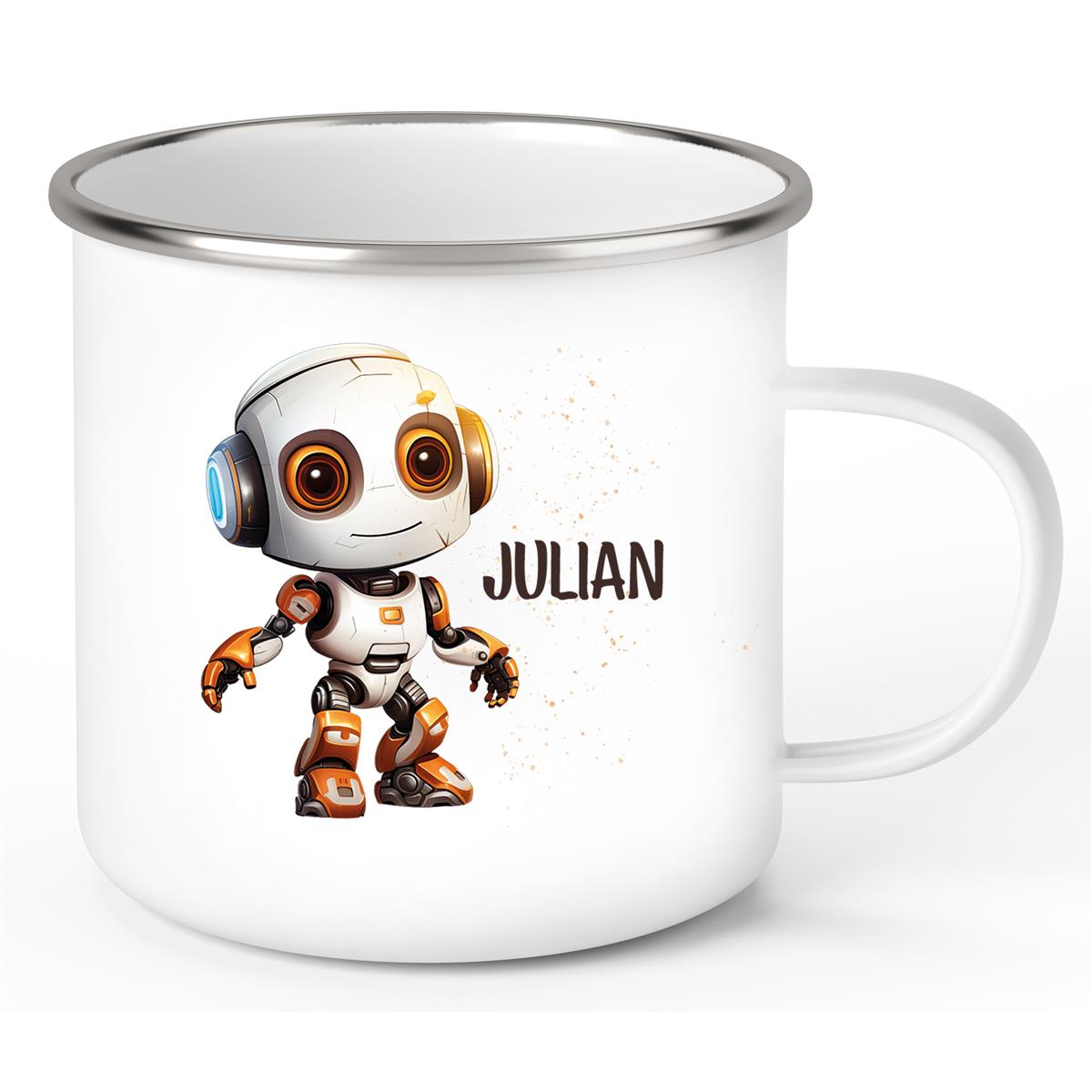 Tasse Wunschname Roboter 3 Emaille Kinderbecher