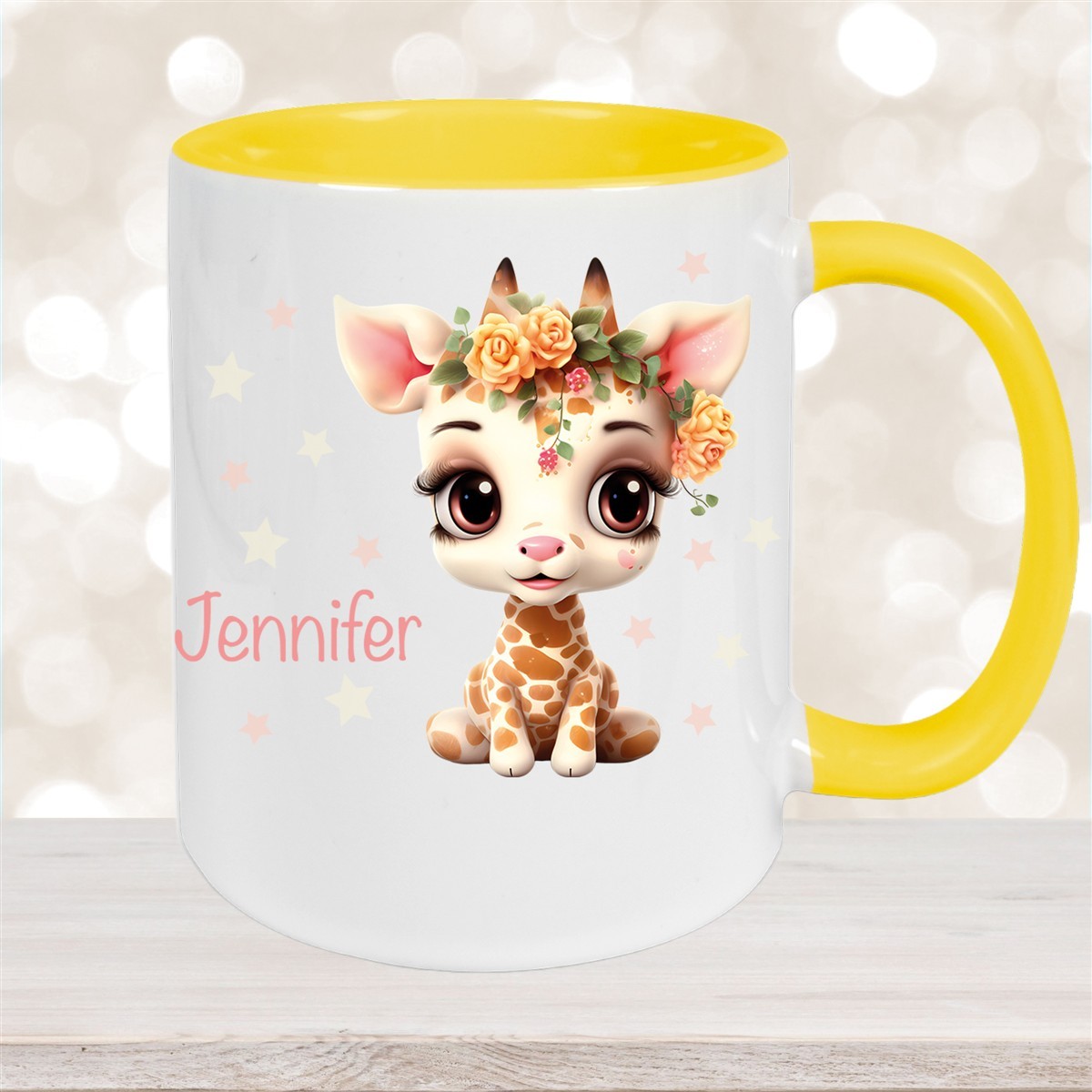 Tasse Wunschname Giraffe #1 Keramik Kinderbecher Gelb
