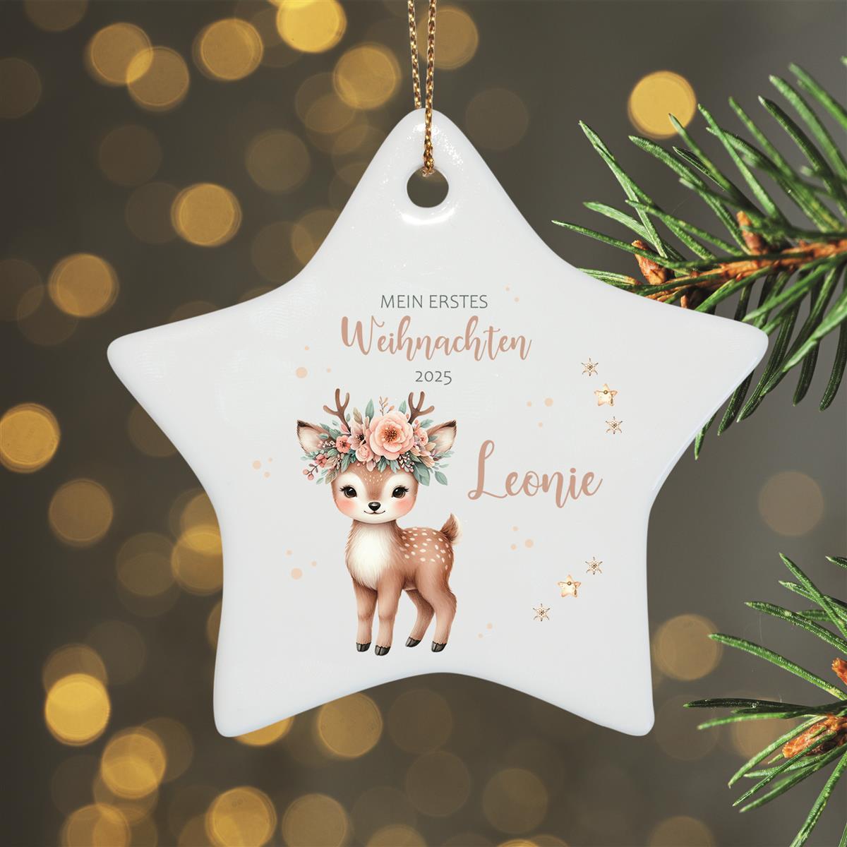 Weihnachtsanhänger personalisiert Reh mein erstes Weihnachten Name Motiv Anhänger Keramik, Weihnachtsschmuck, Weihnachtskugel, Christbaumschmuck versch. Formen