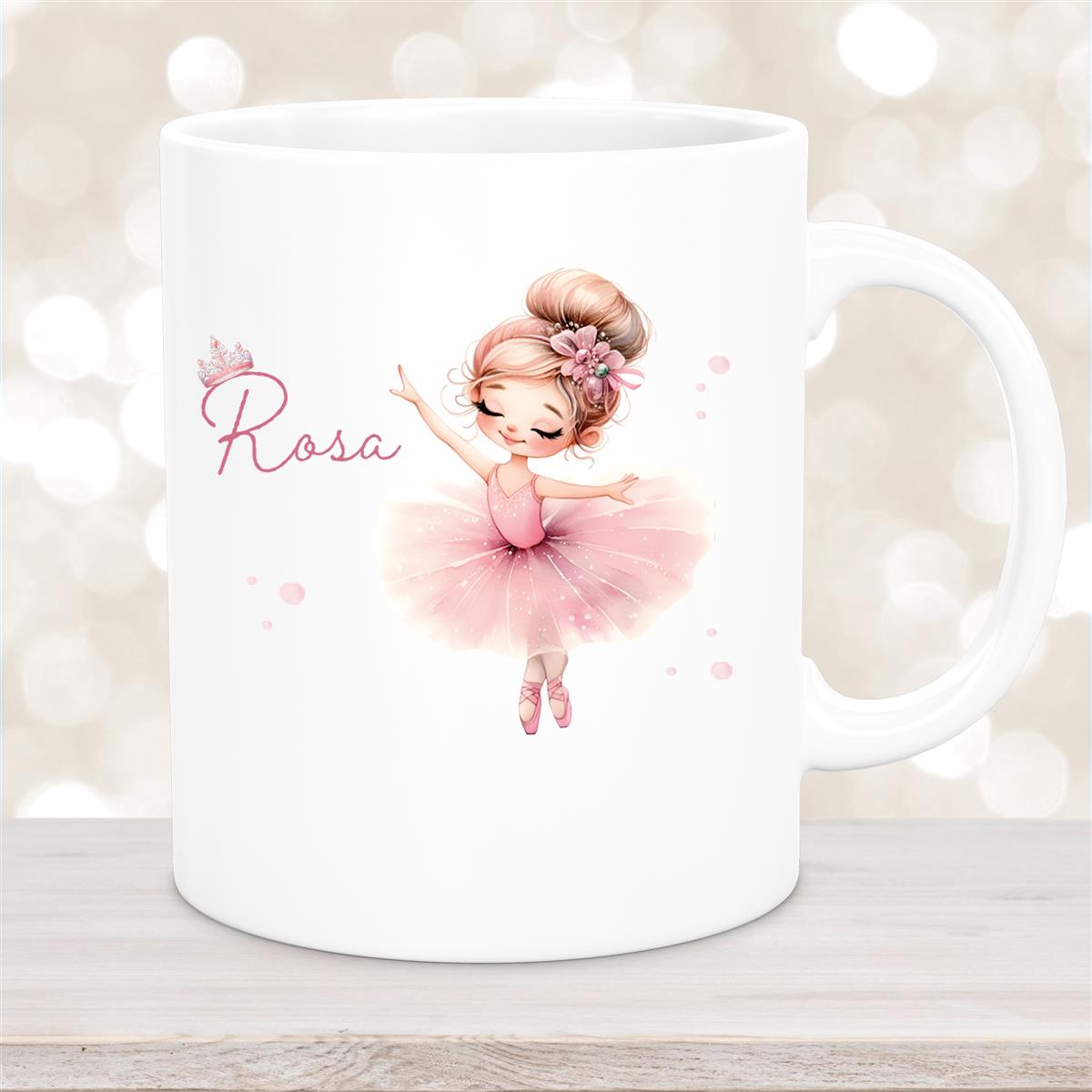 Tasse Ballerina #3 Wunschname Keramik Kinderbecher personalisiert Weiß