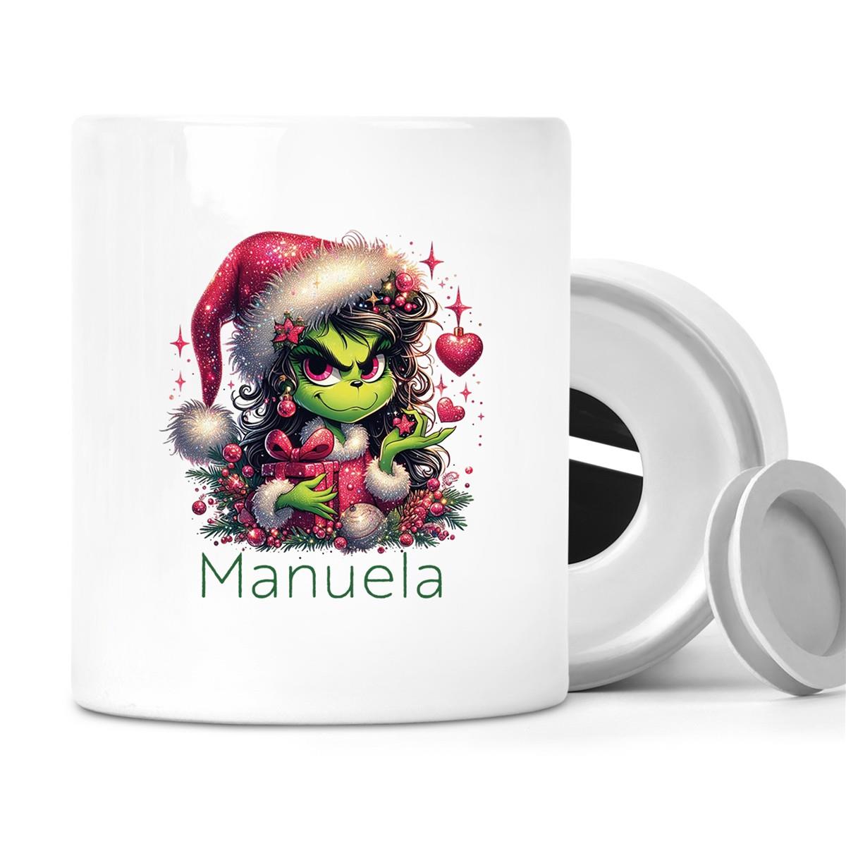 Spardose mit Wunschname Weihnachten Lady-Grinch 2 personalisiert