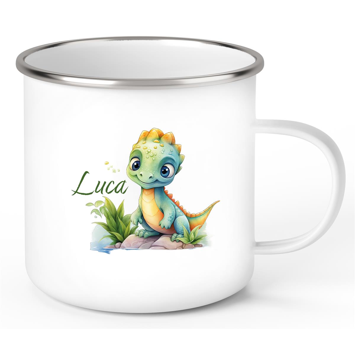 Tasse Wunschname Dino 11 Emaille Kinderbecher