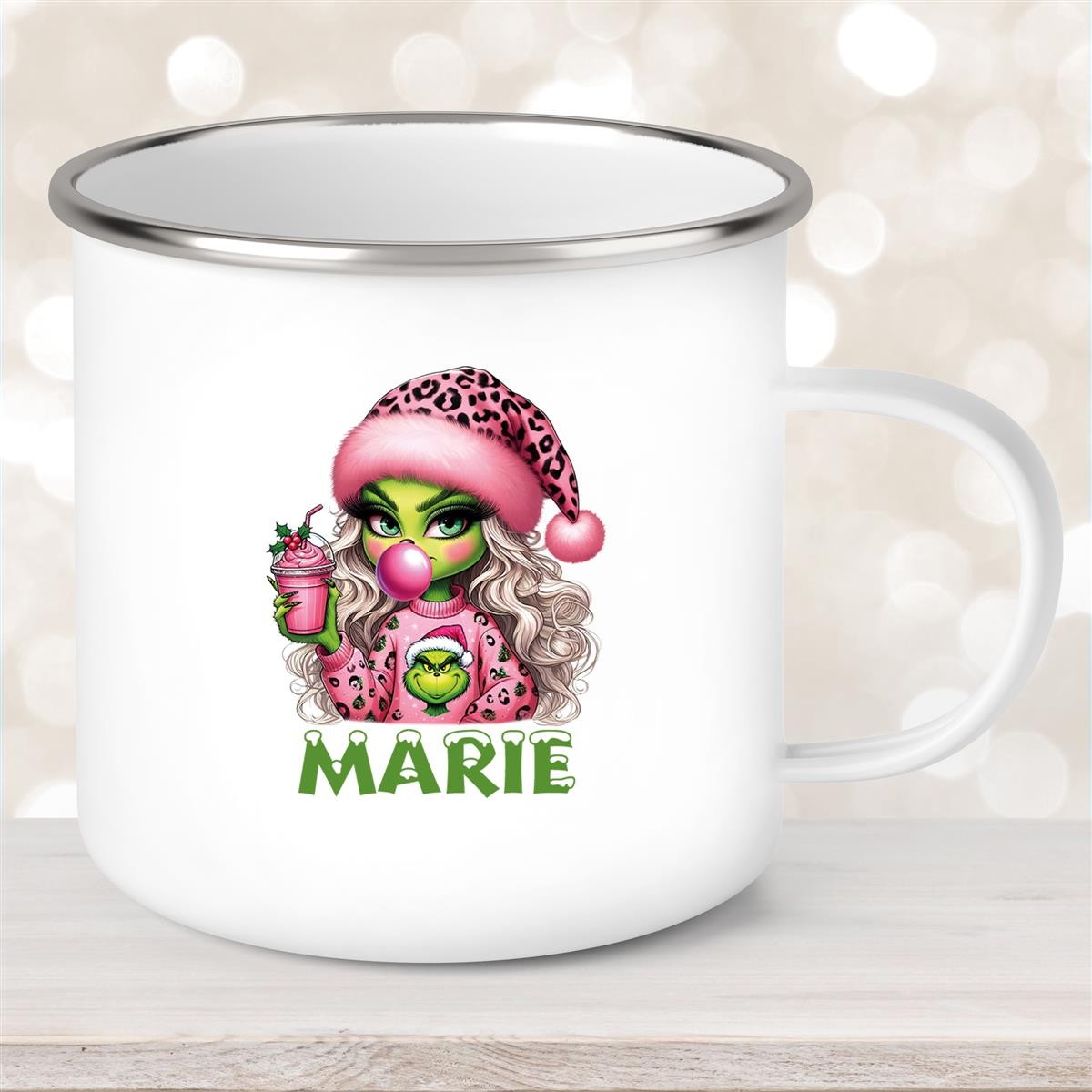 Tasse Wunschname Weihnachten Lady-Grinch #5 Emaille Kinderbecher Tasse Wunschname Weihnachten Lady-Grinch #5 Emaille Kinderbecher