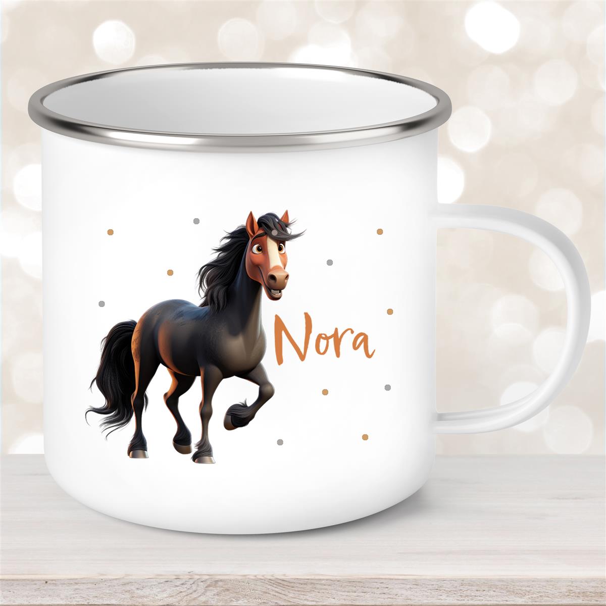 Tasse Pferd #2 Wunschname Emaille Kinderbecher personalisiert