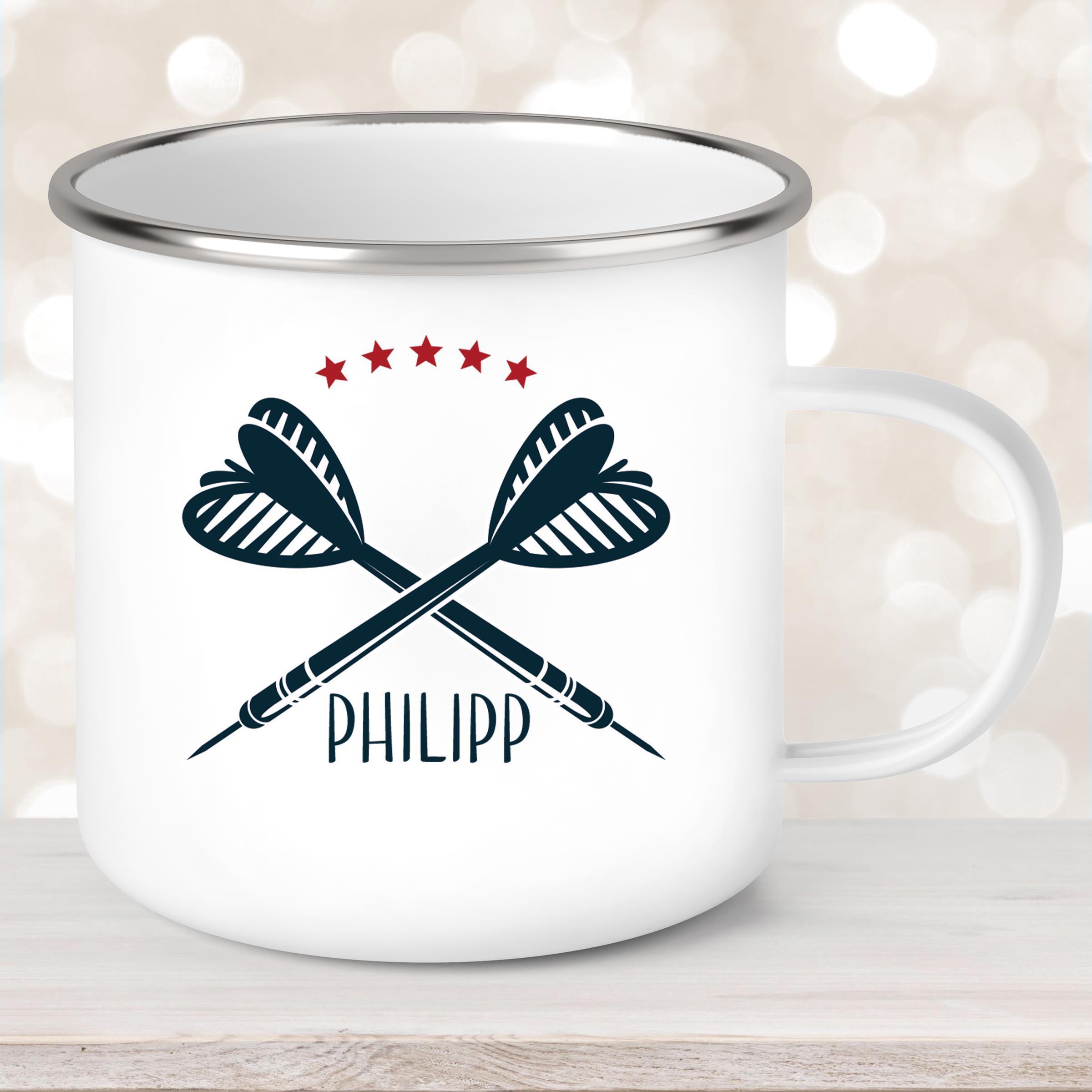 Tasse Dart #3 Wunschname Emaille Kinderbecher personalisiert