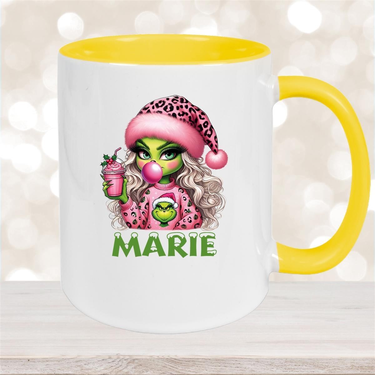 Tasse Wunschname Weihnachten Lady-Grinch #5 Keramik Kinderbecher versch. Farben