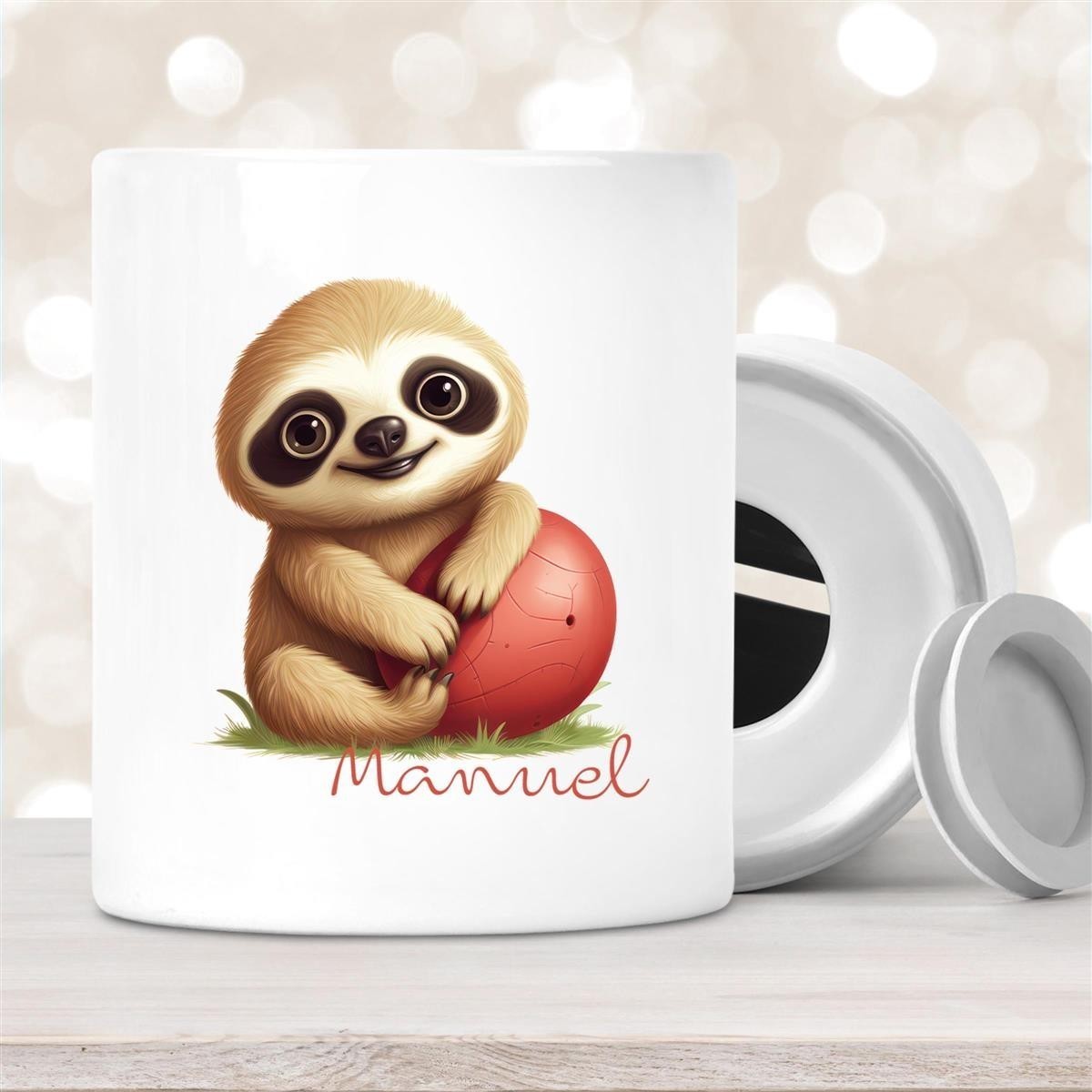 Spardose mit Wunschname Faultier-Ball personalisiert Spardose mit Wunschname Faultier-Ball personalisiert