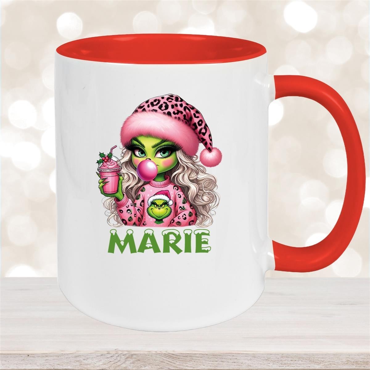 Tasse Wunschname Weihnachten Lady-Grinch #5 Keramik Kinderbecher versch. Farben