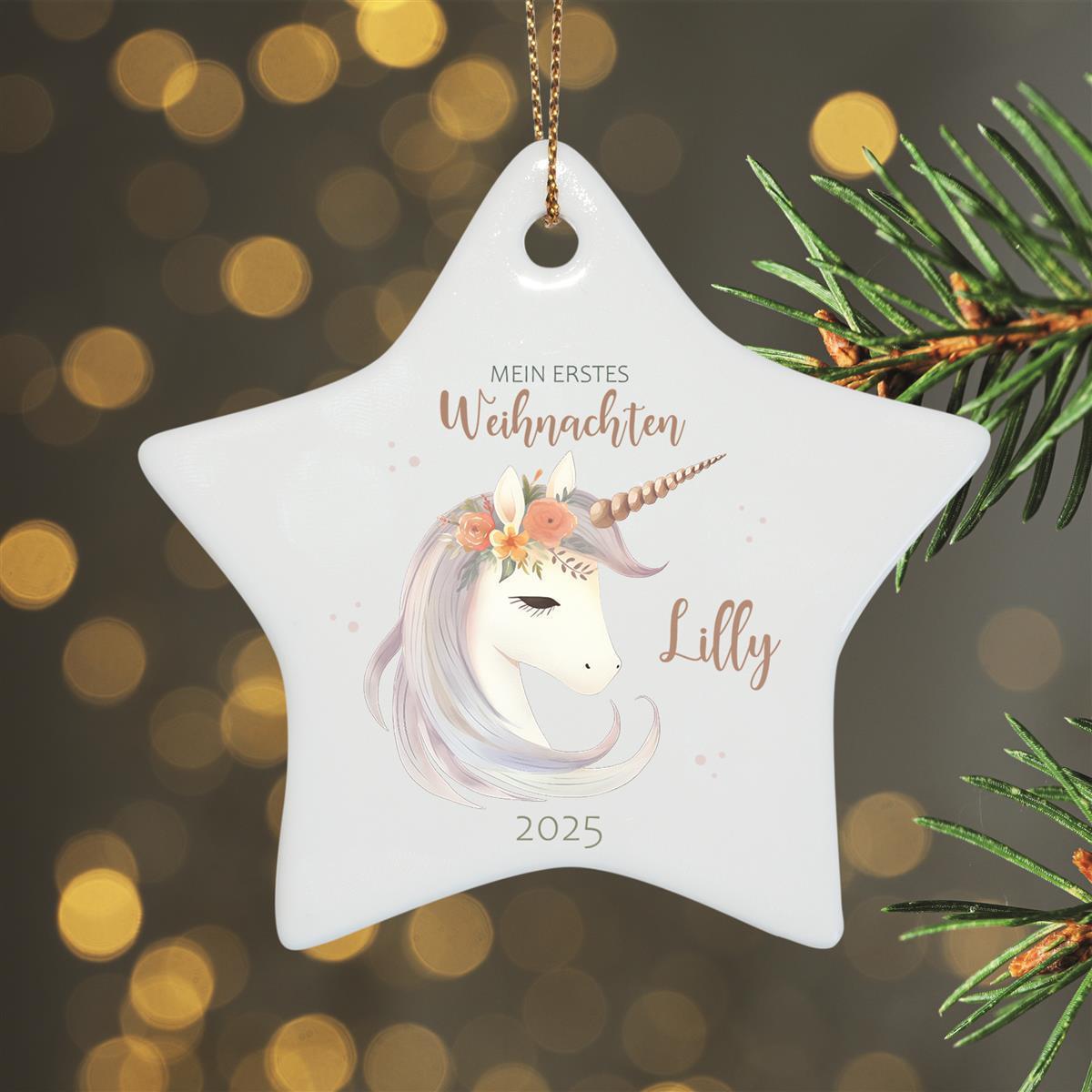 Weihnachtsanhänger personalisiert Einhorn mein erstes Weihnachten 1 Name Motiv Anhänger Keramik, Weihnachtsschmuck, Weihnachtskugel, Christbaumschmuck versch. Formen