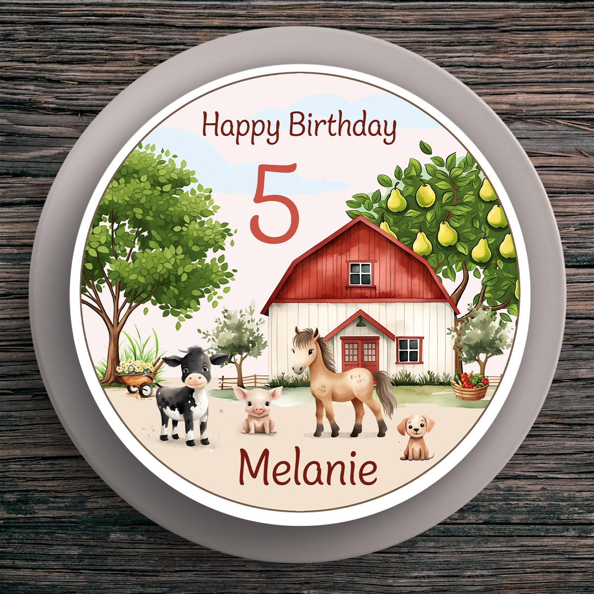 Tortenaufleger Geburtstag Bauernhof #3 Name & Zahl (20cm) Fondant Papier
