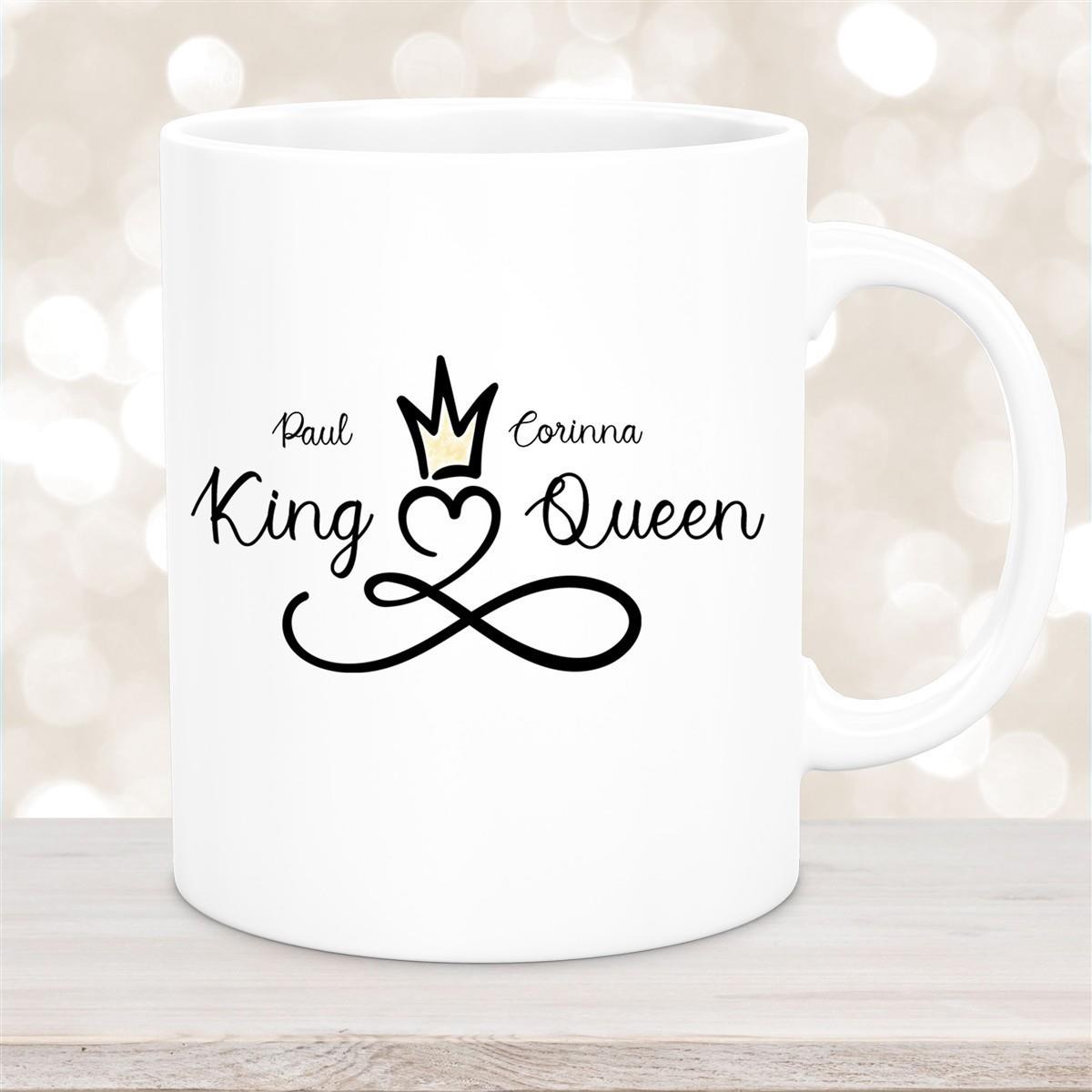 Tasse Liebe - Spruch "King & Queen" Valentinstag Wunschnamen Keramik personalisiert versch. Farben