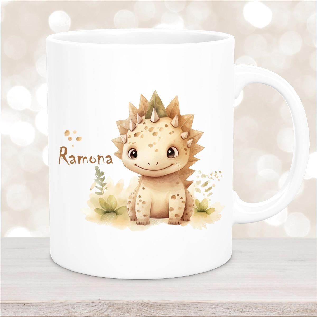 Tasse Wunschname Dino #2 Keramik Kinderbecher Weiß Tasse Wunschname Dino #2 Keramik Kinderbecher Weiß