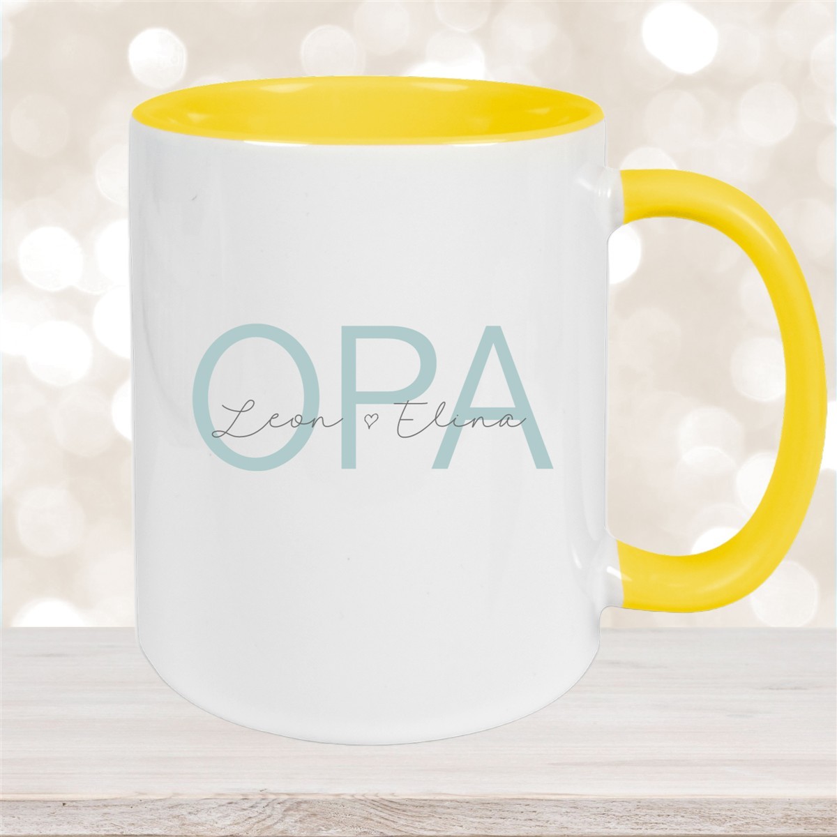 Tasse, Opa, Vatertag, Geburtstag #1 Wunschnamen Keramik Personalisiert Gelb