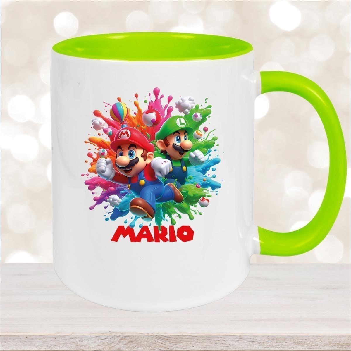 Tasse Wunschname Super-Mario 1 Keramik Kinderbecher personalisiert versch. Farben