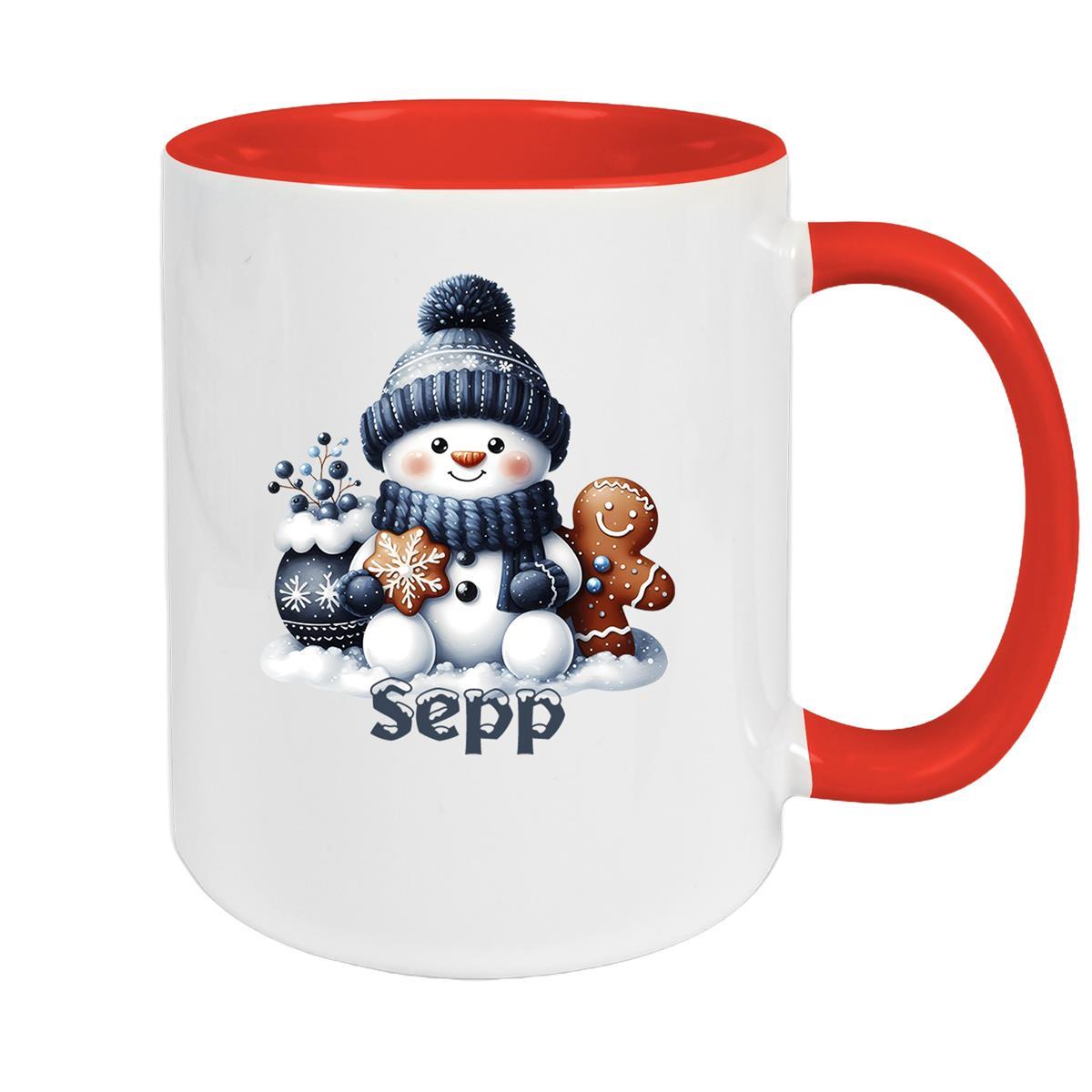 Tasse Wunschname Weihnachten Schneemann 4 Keramik Kinderbecher versch. Farben
