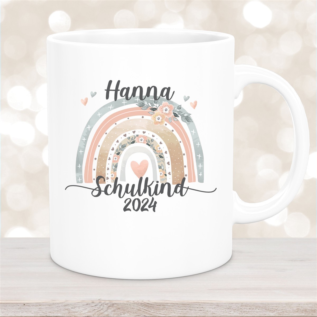 Tasse Schulkind #06 Wunschname Rainbow Keramik Kinderbecher Personalisiert versch. Farben