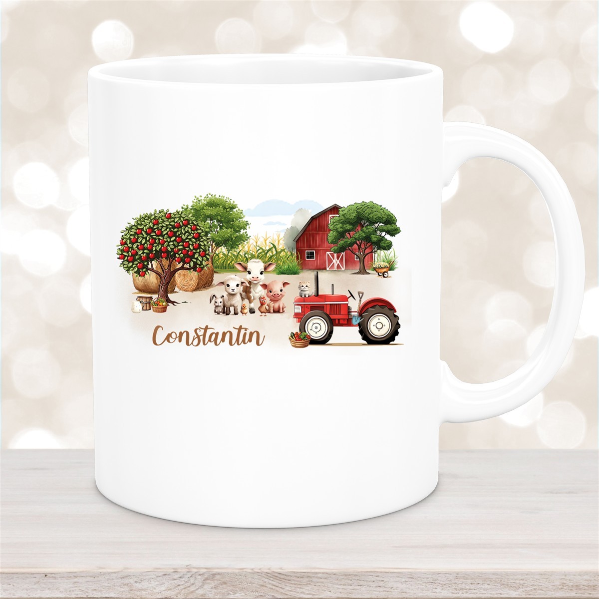 Tasse Wunschname Bauernhof #1 Keramik Kinderbecher personalisiert Weiß
