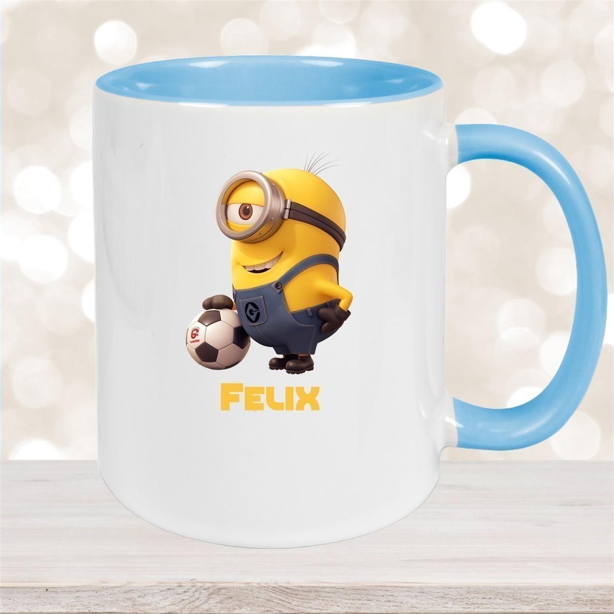 Tasse Minions Kinder Minion 8 Fußball Wunschname Keramik Kinderbecher personalisiert versch. Farben