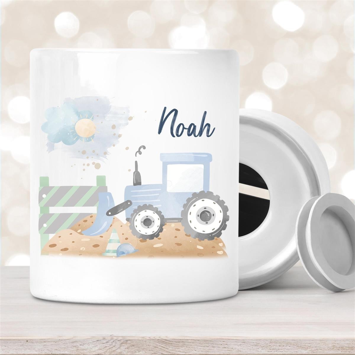 Spardose mit Wunschname Baustelle Traktor #1 personalisiert Spardose mit Wunschname Baustelle Traktor #1 personalisiert