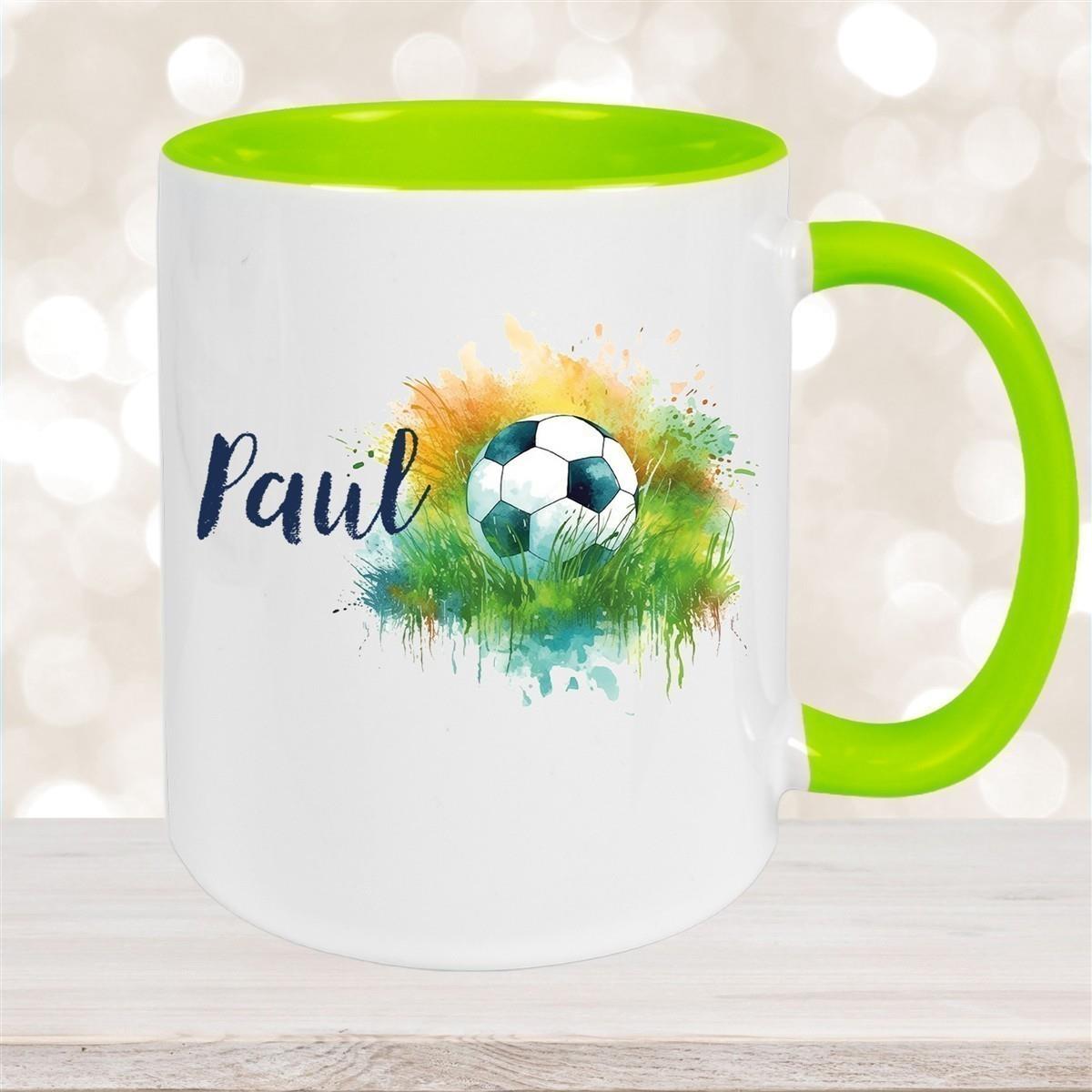 Tasse Fußball 5 Wunschname Keramik Kinderbecher personalisiert versch. Farben