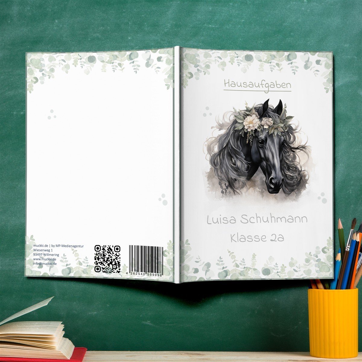 Hausaufgabenheft Pferd #3  DIN A5 - 48 Blatt mit Name und Klasse