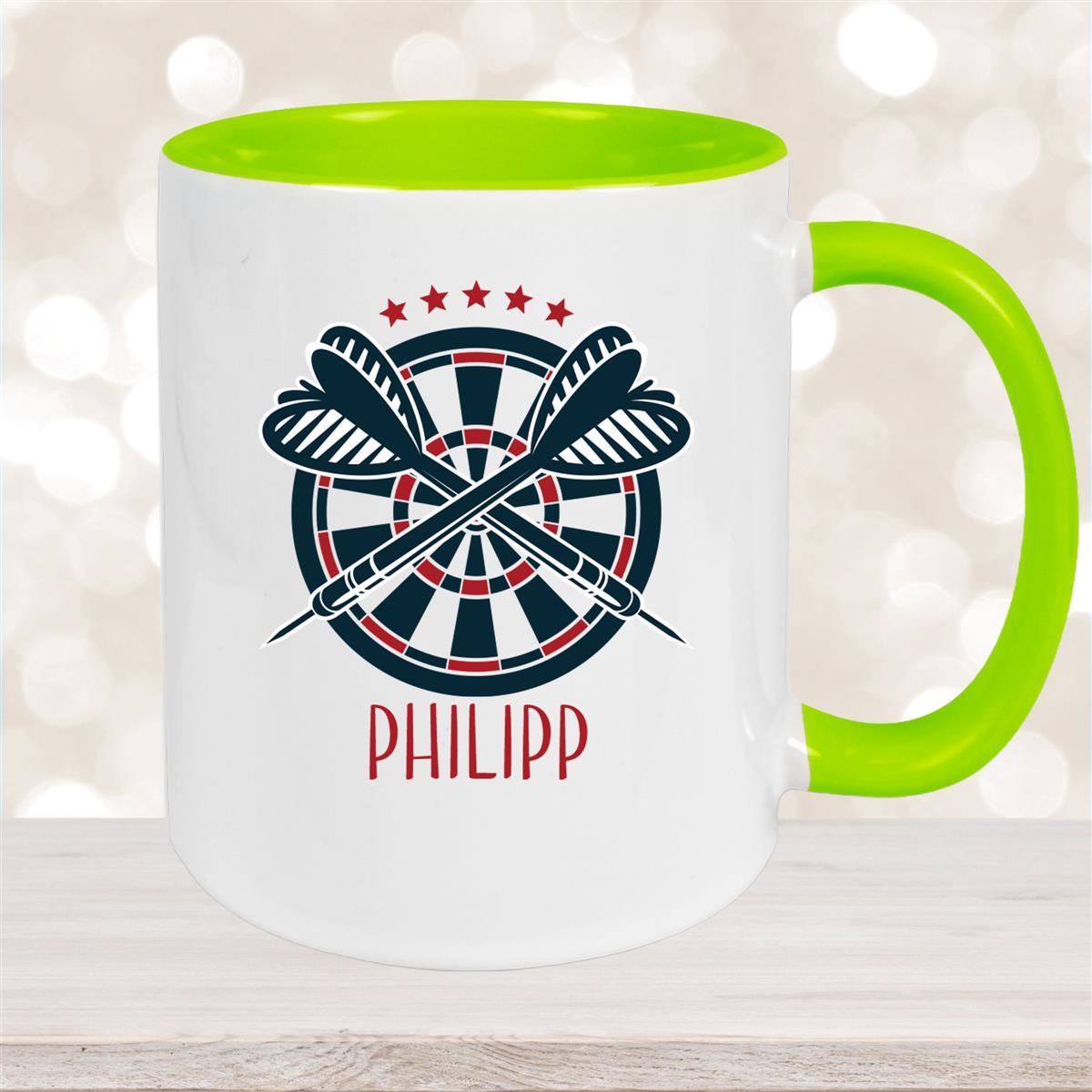Tasse Dart #1 Wunschname Keramik Kinderbecher personalisiert Grün