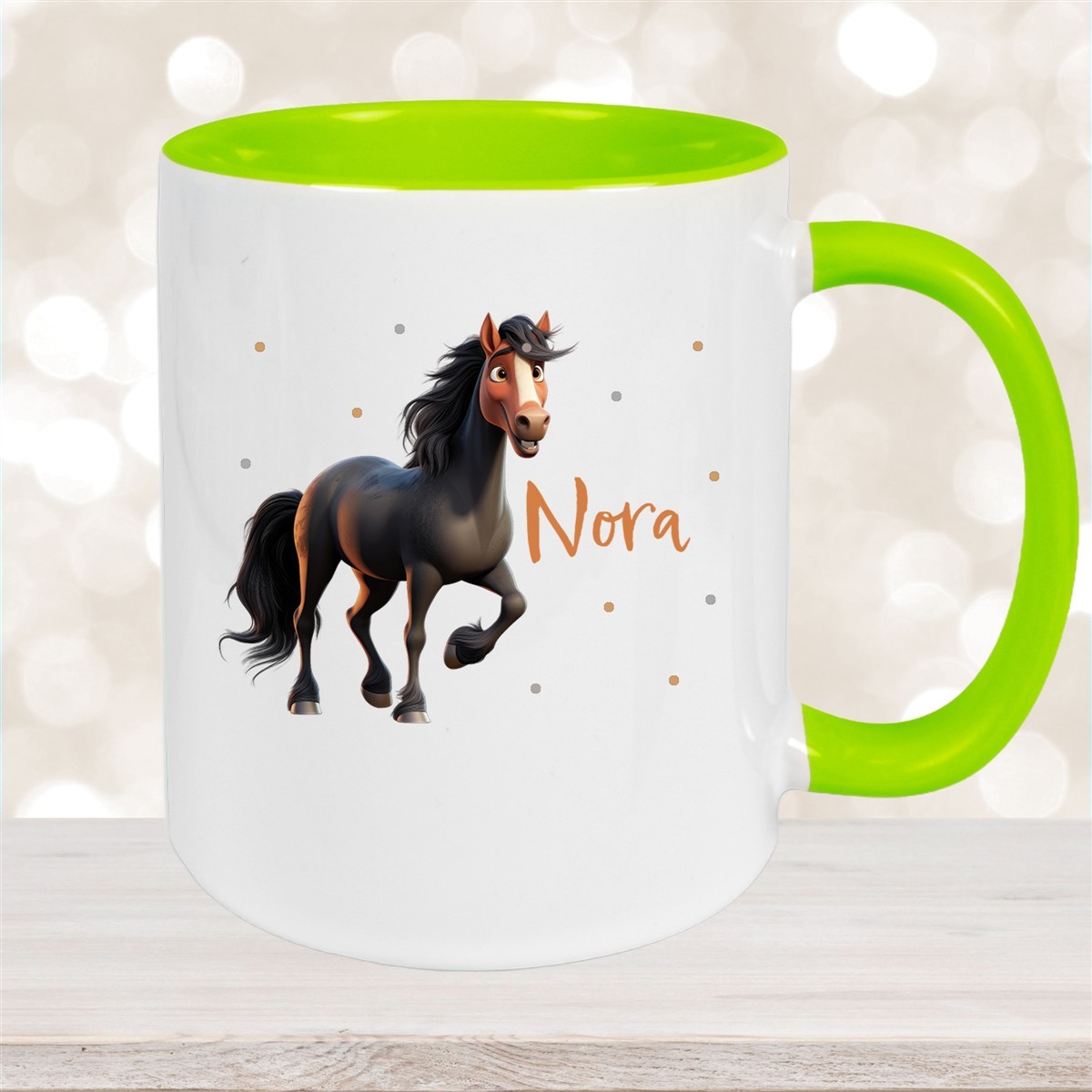 Tasse Pferd #2 Wunschname Keramik Kinderbecher personalisiert Grün