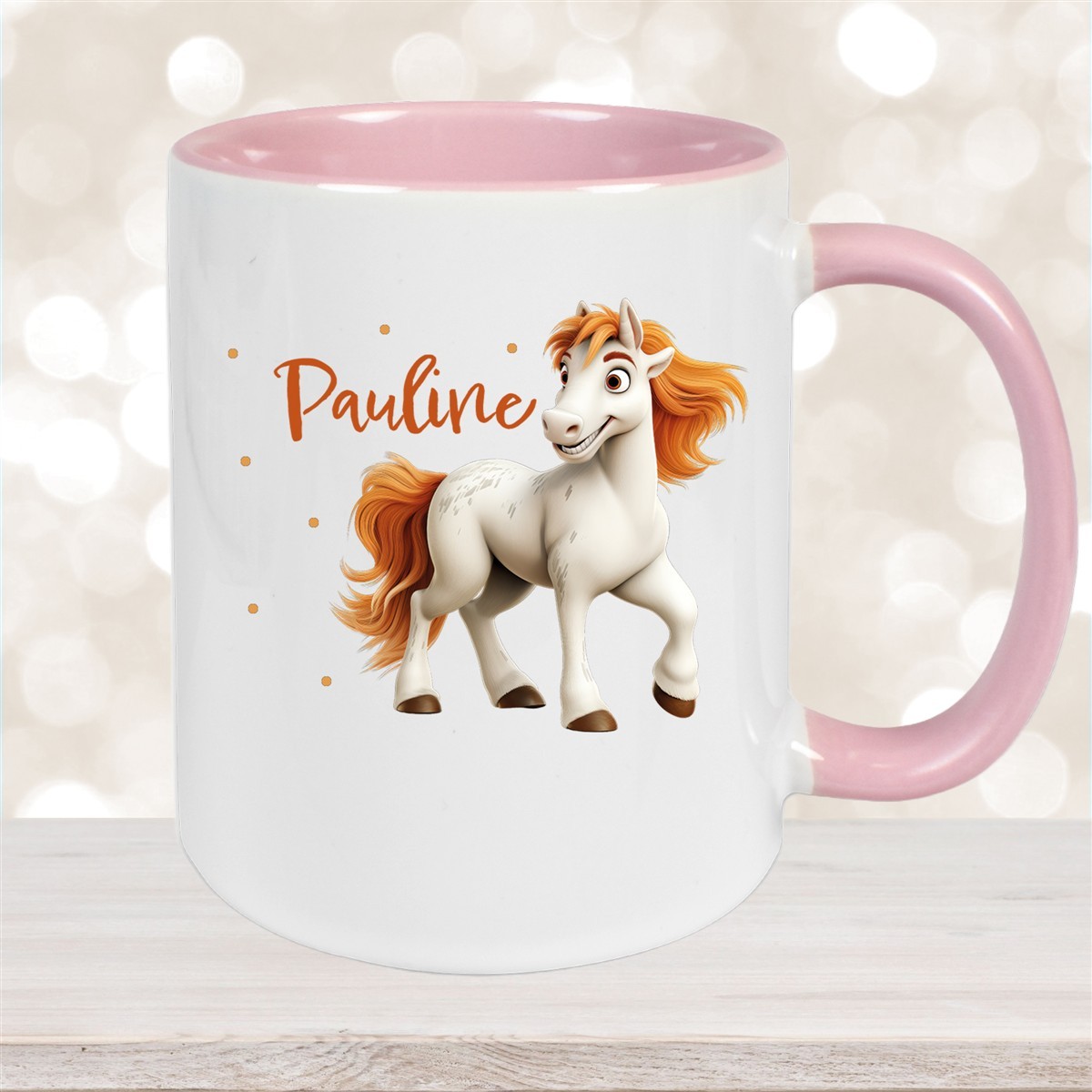 Tasse Pferd #1 Wunschname Keramik Kinderbecher personalisiert Altrosa