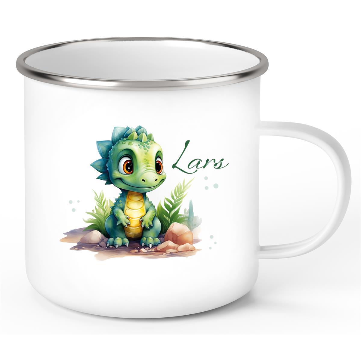 Tasse Wunschname Dino #17 Emaille Kinderbecher