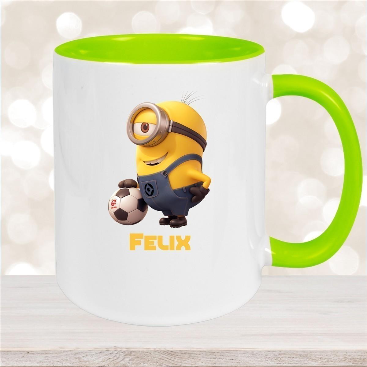 Tasse Minions Kinder Minion 8 Fußball Wunschname Keramik Kinderbecher personalisiert versch. Farben
