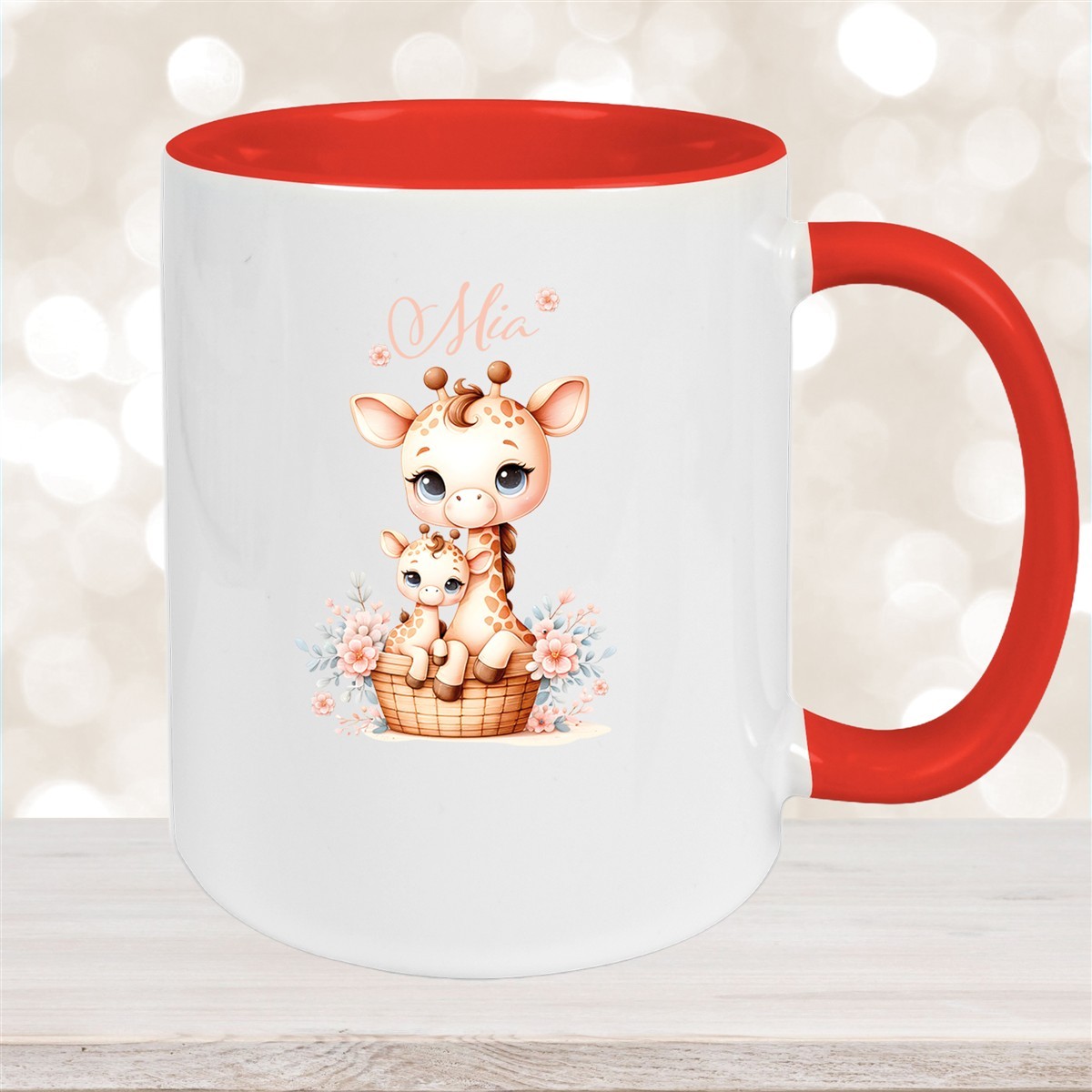 Tasse Wunschname Giraffe #2 Kinderbecher Keramik Rot