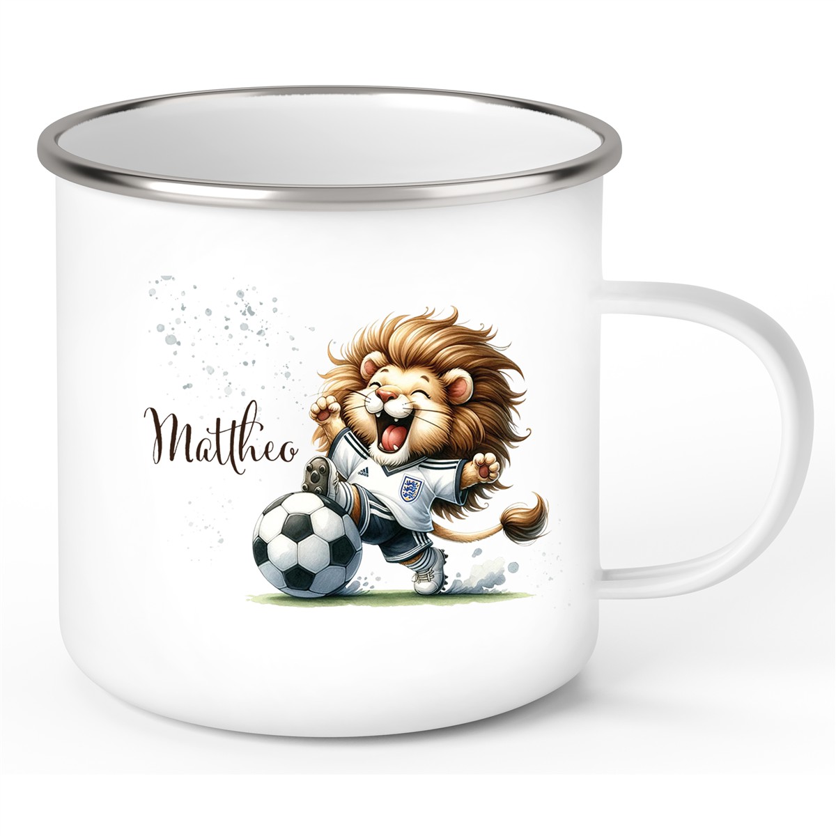 Tasse Fußball #9 Wunschname Emaille Kinderbecher personalisiert