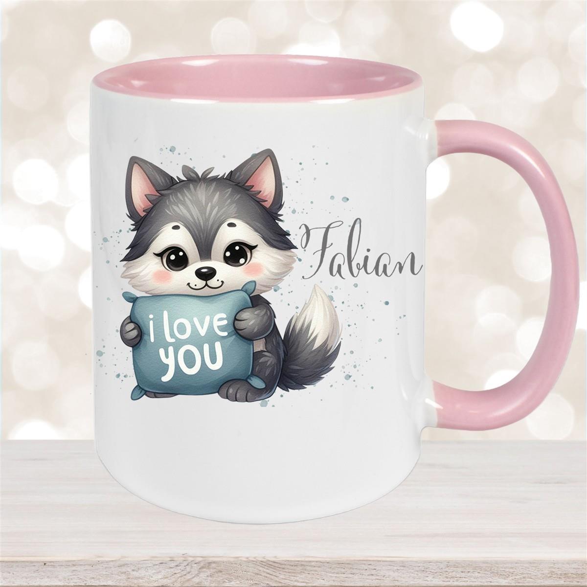 Tasse Liebe - Fuchs Valentinstag Wunschnamen Keramik personalisiert versch. Farben