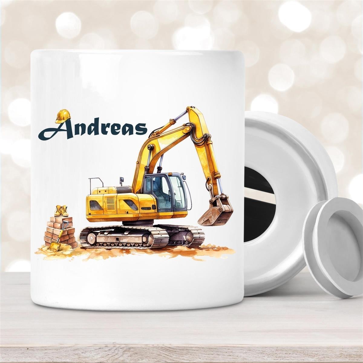 Spardose mit Wunschname Baustelle Bagger #1 personalisiert Spardose mit Wunschname Baustelle Bagger #1 personalisiert