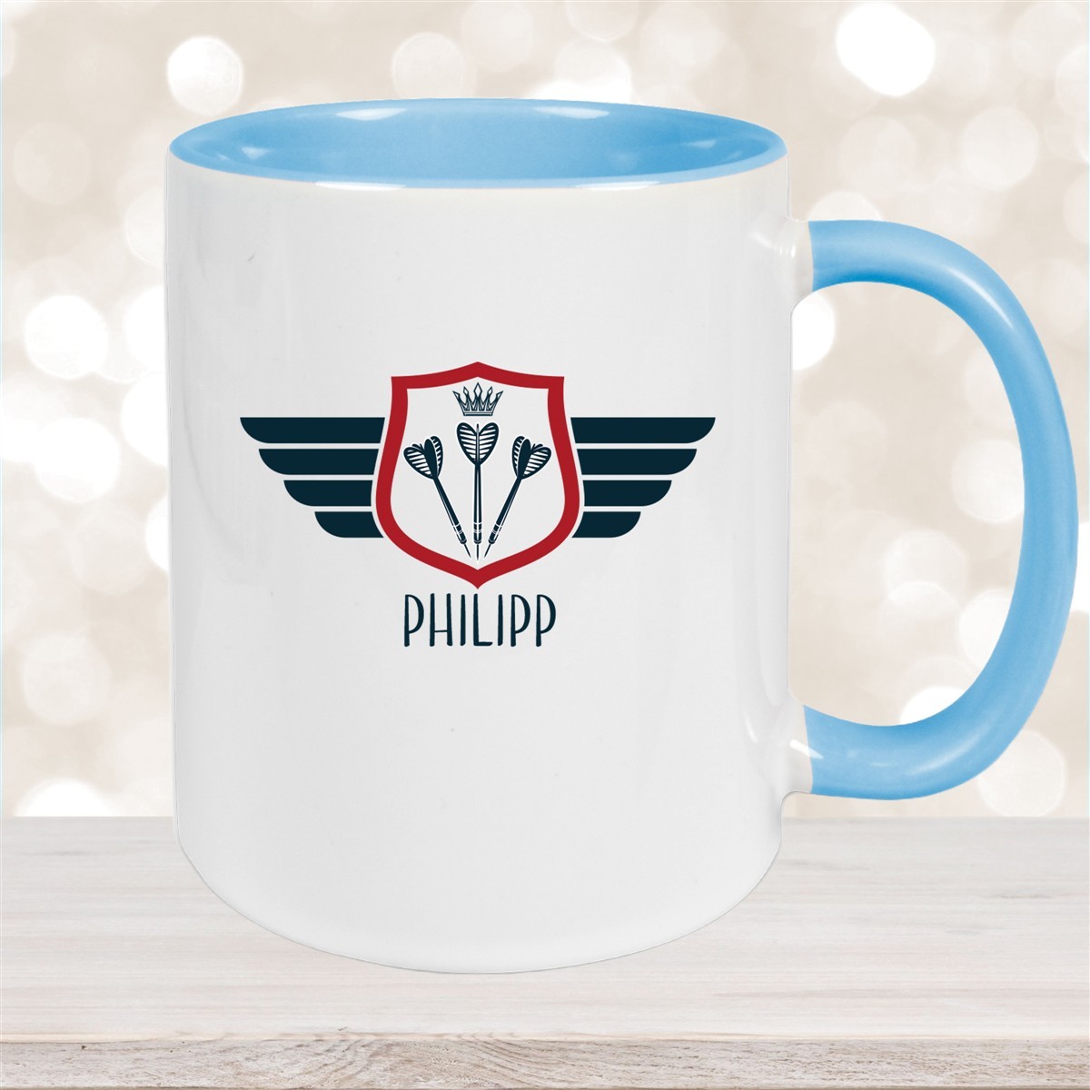 Tasse Dart #2 Wunschname Keramik Kinderbecher personalisiert Hellblau