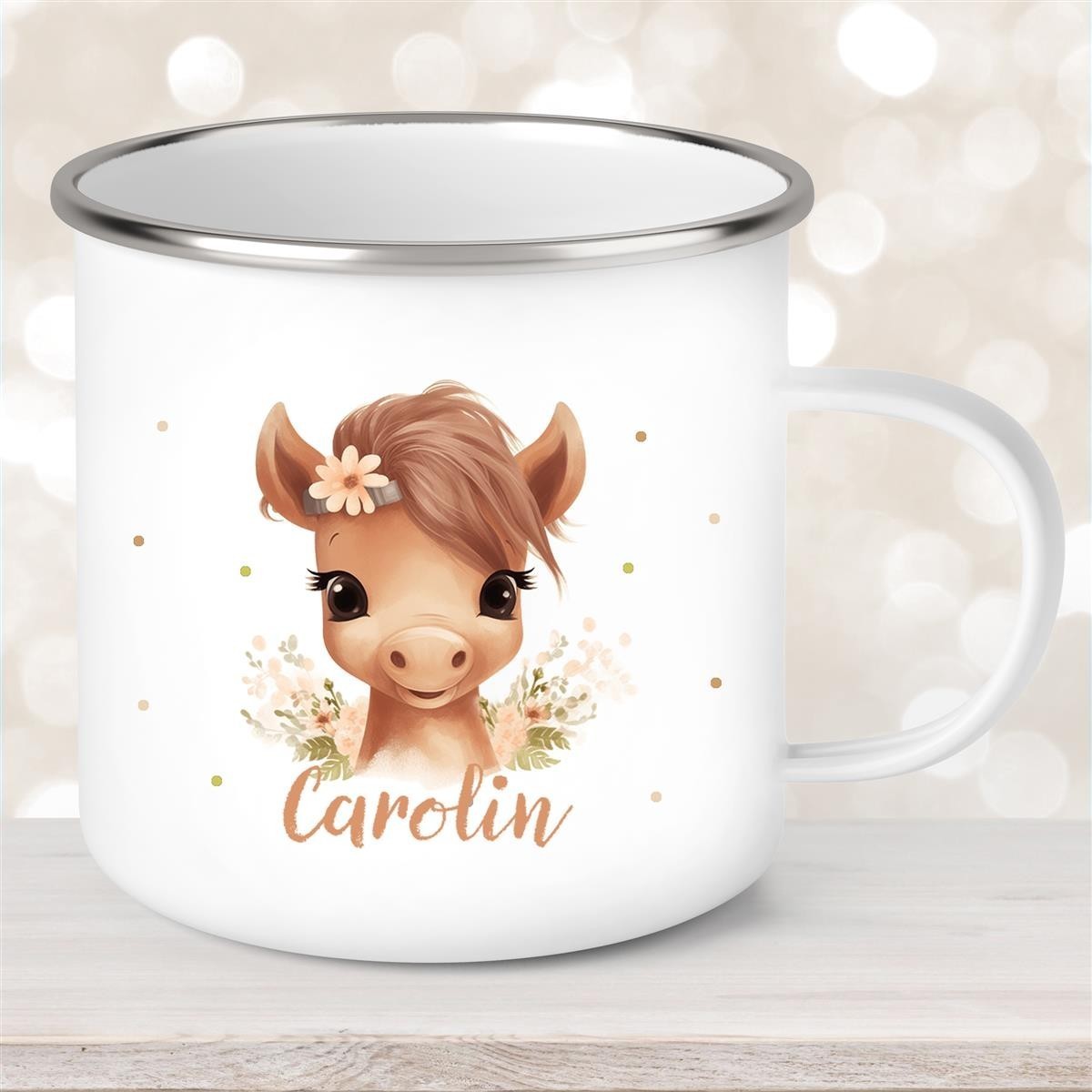 Tasse Pferd #6 Wunschname Emaille Kinderbecher personalisiert