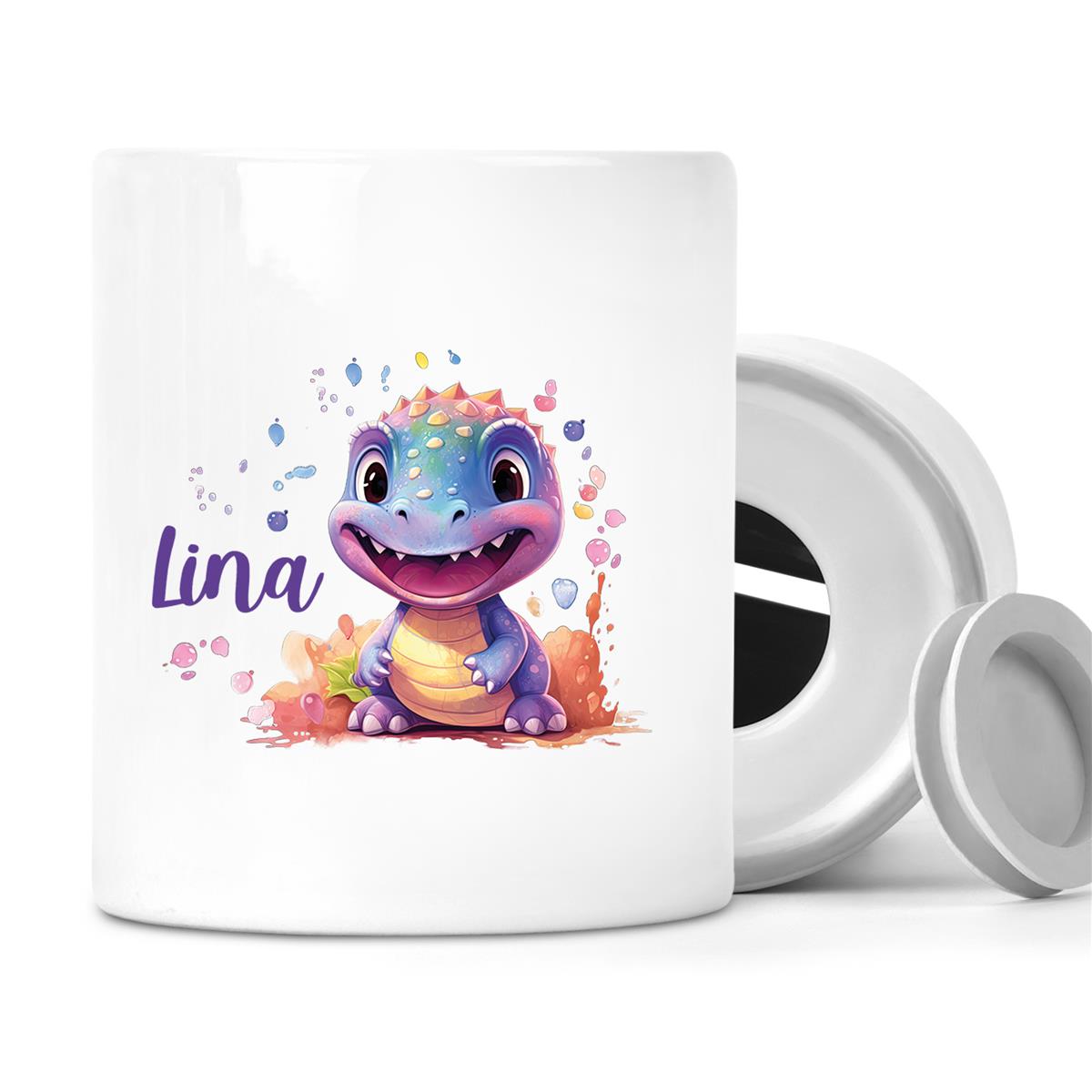 Spardose mit Wunschname Dino 9 personalisiert