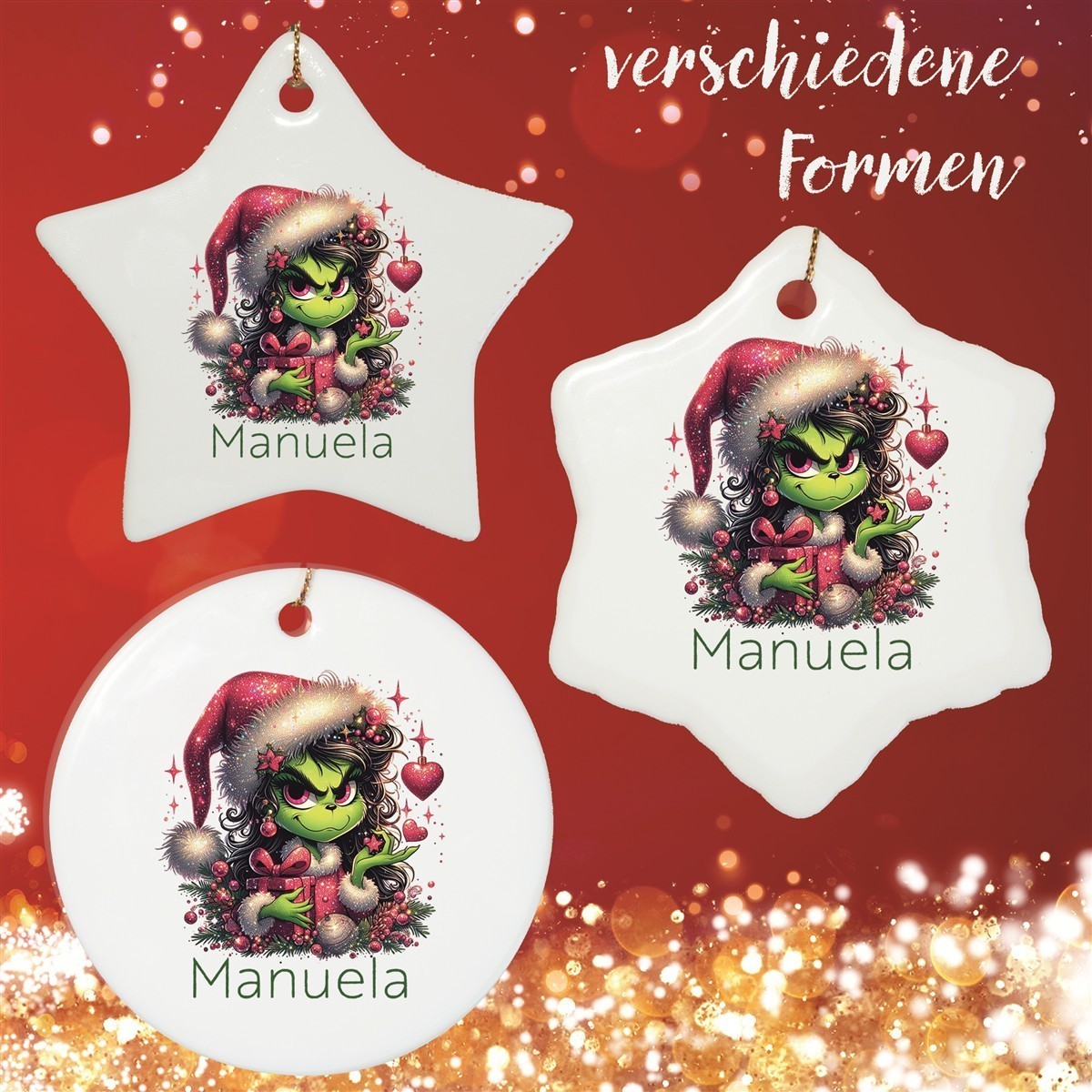 Christbaumanhänger Weihnachten Lady - Grinch #2 Ornament Christbaumschmuck Rund Christbaumanhänger Weihnachten Lady - Grinch #2 Ornament Christbaumschmuck Rund