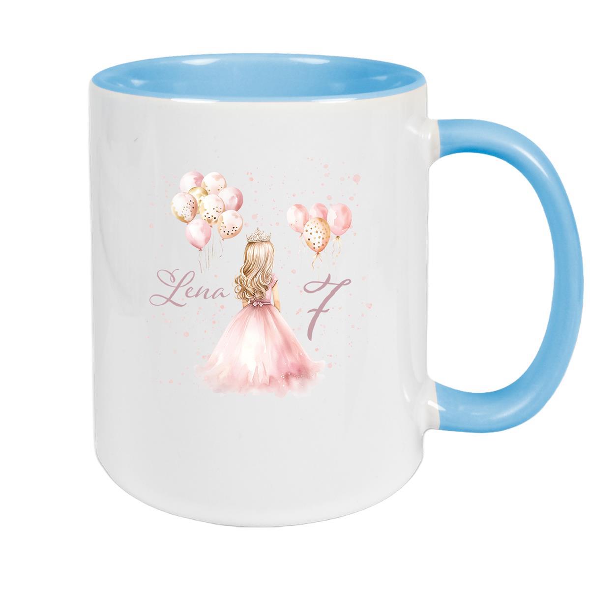 Tasse Geburtstag Prinzessin 2 Wunschname Keramik Kinderbecher Personalisiert versch. Farben