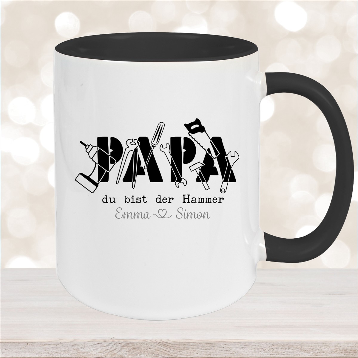 Tasse Vatertag #9 Papa, "Du bist der Hammer" Wunschnamen Keramik Personalisiert versch. Farben