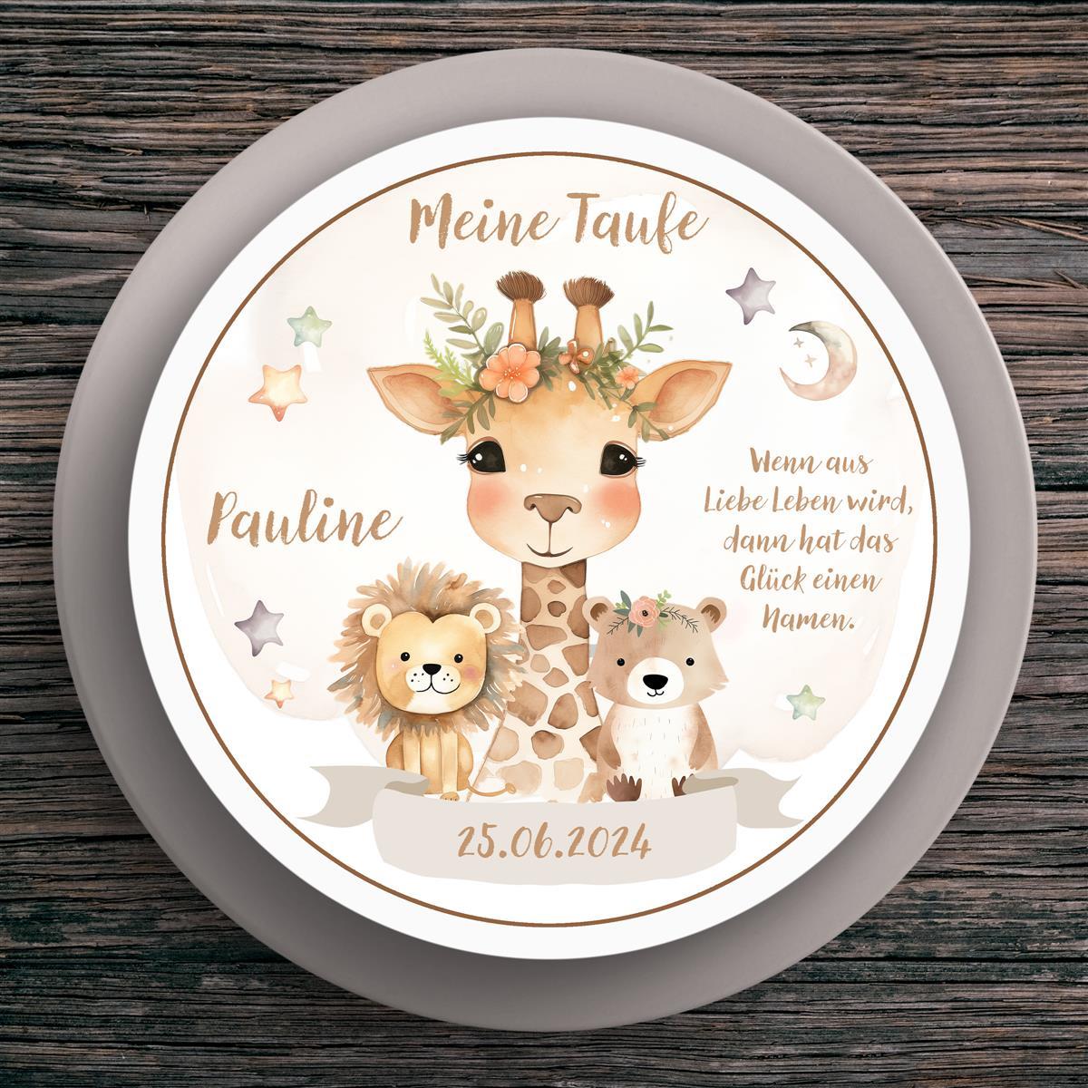 Tortenaufleger Taufe Safari #1 Name & Datum (20cm)