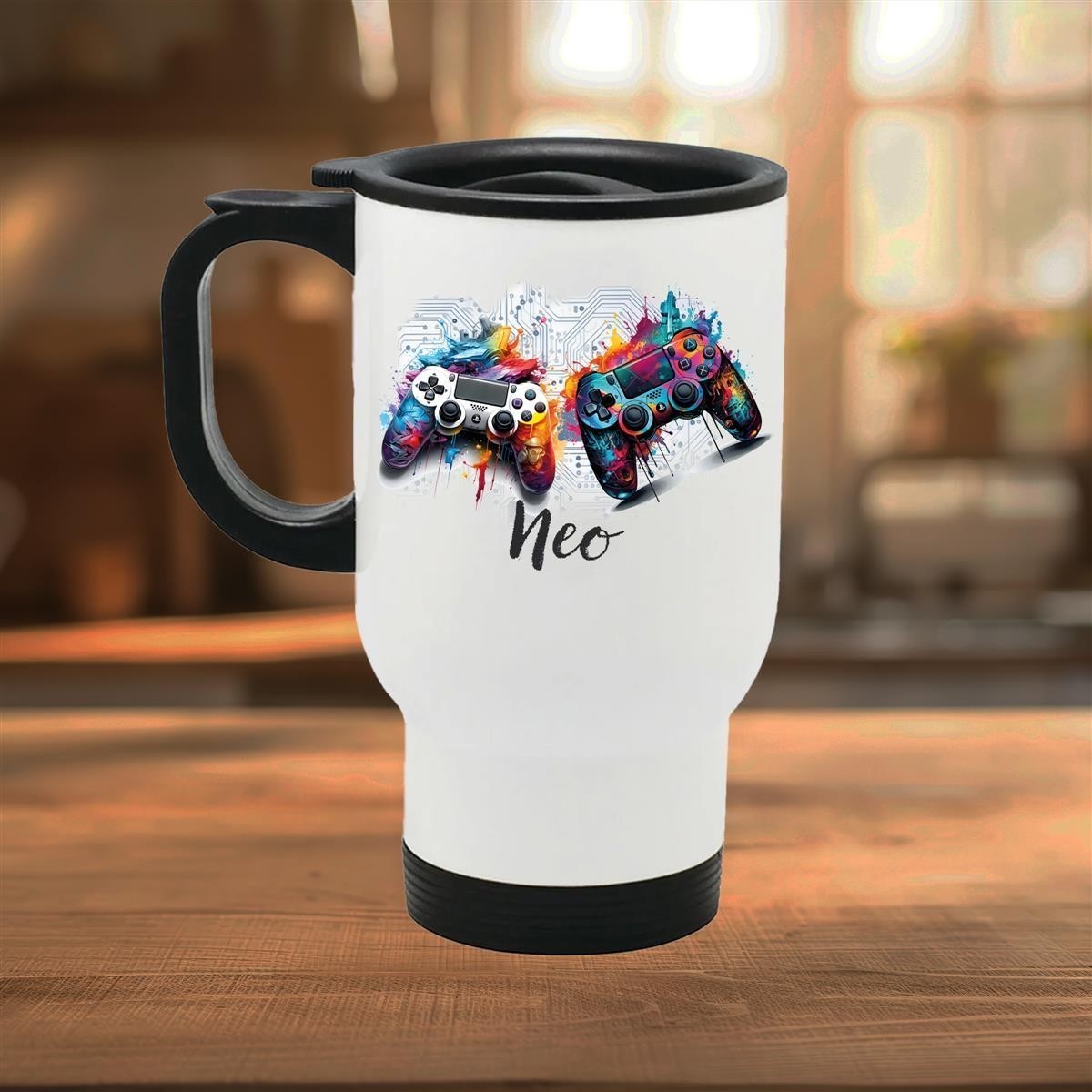 Edelstahl-Thermobecher mit Deckel Gamer #01 weiß Edelstahl-Thermobecher mit Deckel Gamer #01 weiß