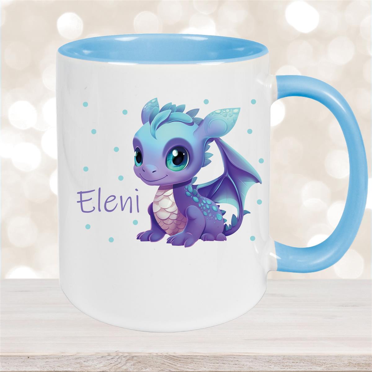 Tasse Wunschname Drache #1 Keramik Kinderbecher Hellblau