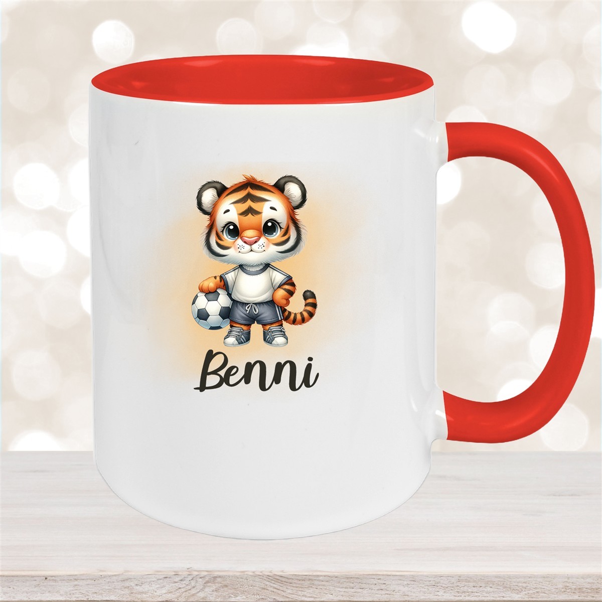 Tasse Wunschname Fußball #16 Personalisiert Tiger Keramik Kinderbecher versch. Farben