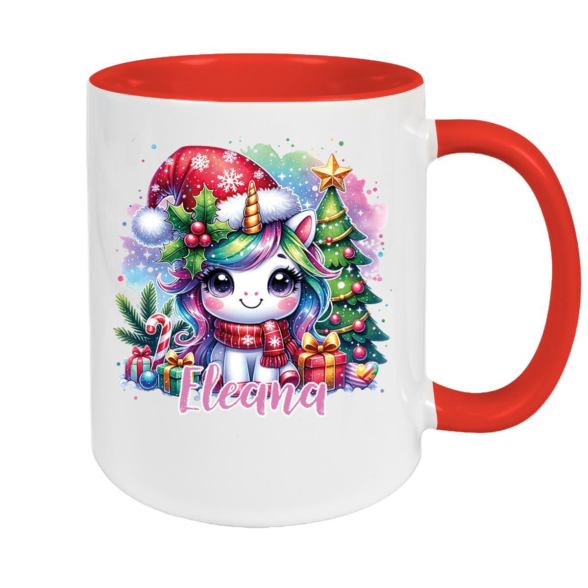 Tasse Wunschname Weihnachten Einhorn 1 Keramik Kinderbecher versch. Farben