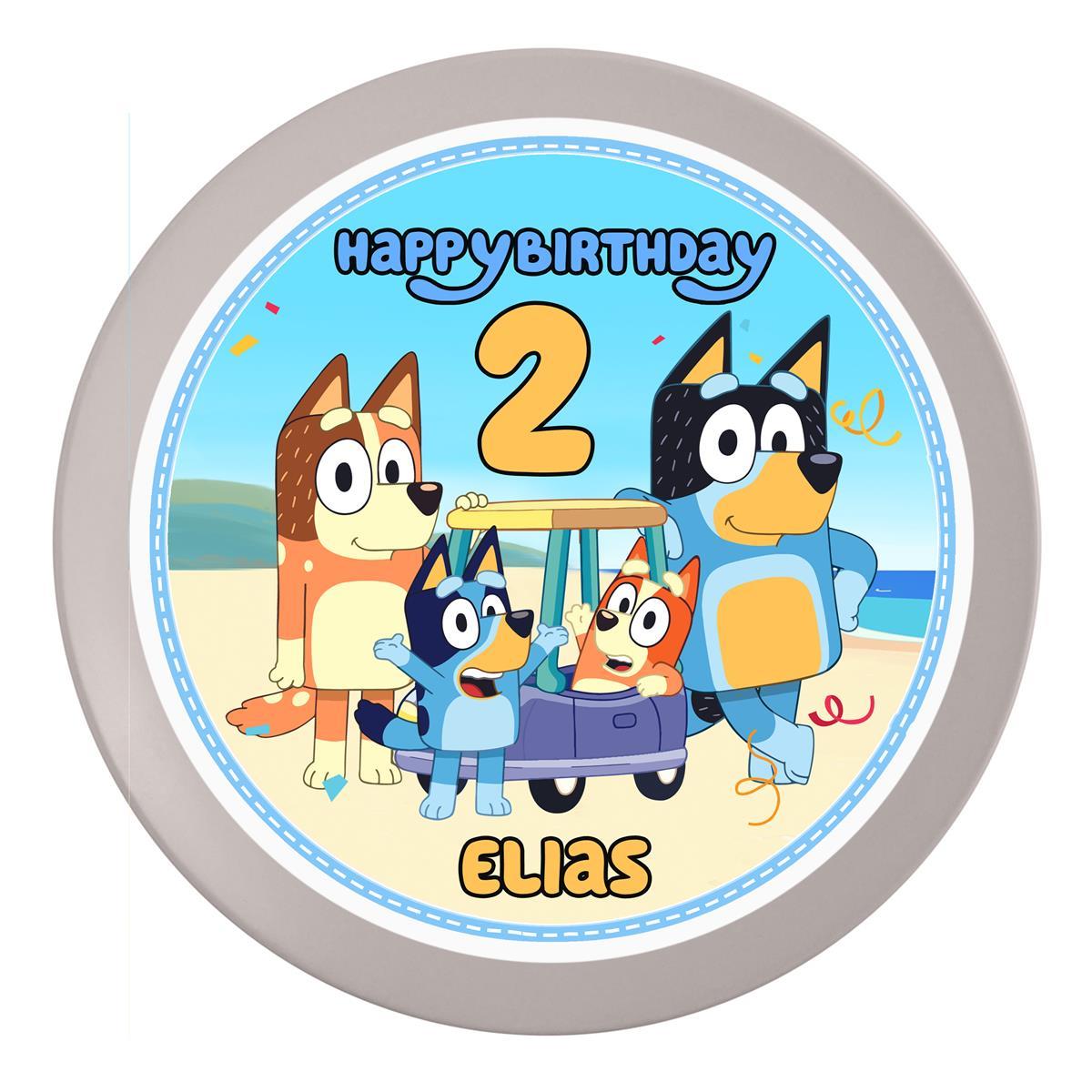 Tortenaufleger Geburtstag Bluey 2 Name & Zahl (20cm) Fondant Papier