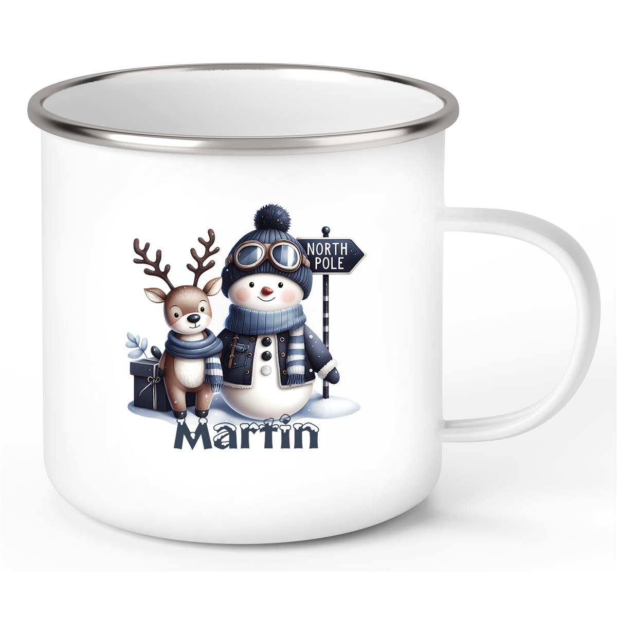 Tasse Wunschname Weihnachten Schneemann 5 Emaille Kinderbecher
